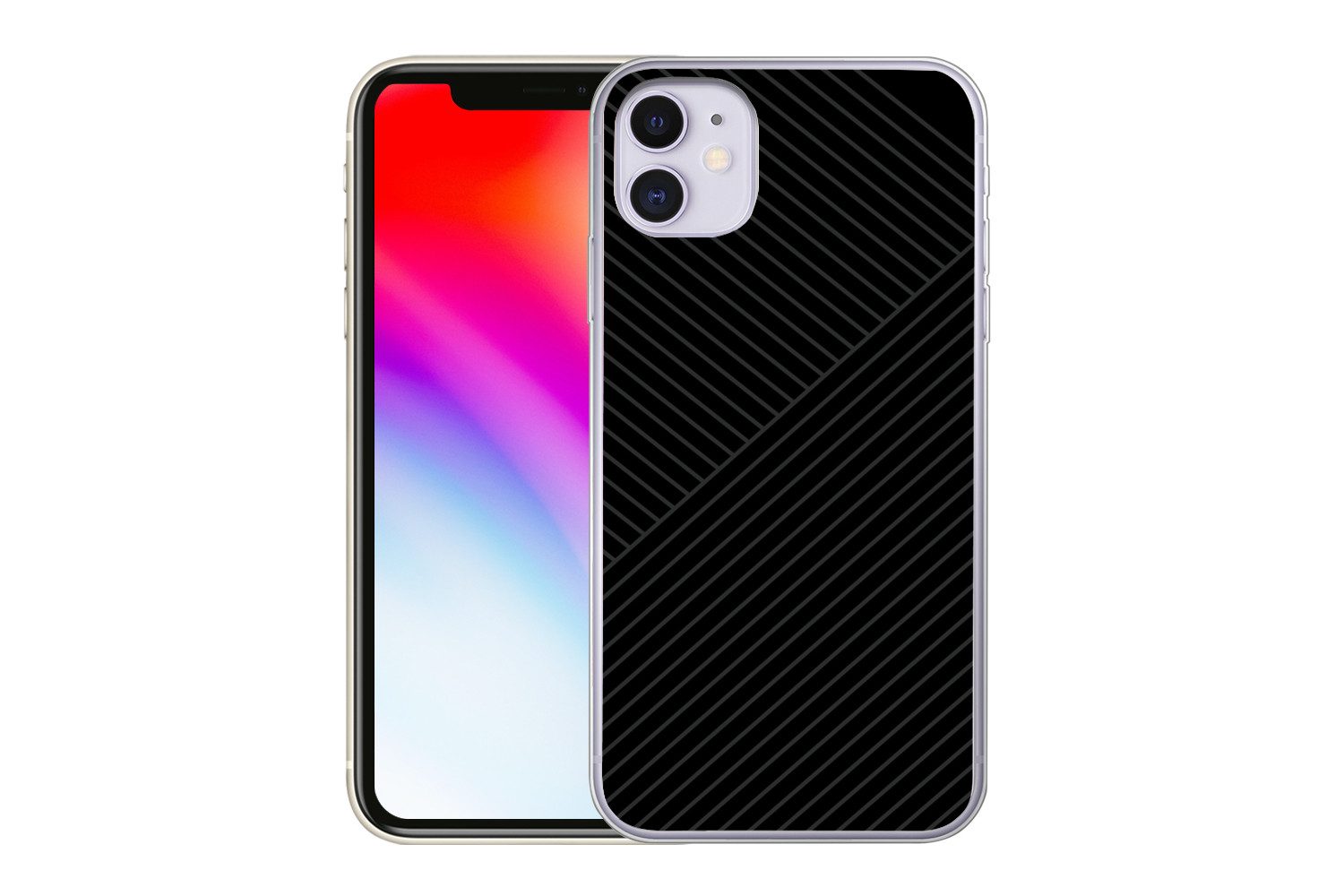 MuchoWow Handyhülle für Apple iPhone 11 Linien - Abstrakt - Schwarz - Grau - Minimalistisc, Smartphone-Bumper, Print, Handy Schutzhülle Dünn