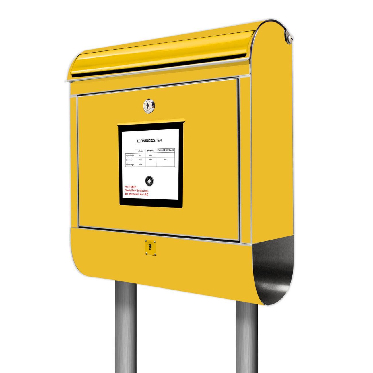 banjado Standbriefkasten Edelstahl Briefkasten Gelb (Standbriefkasten Briefkasten Gelb, mit Zeitungsfach), 126 x 53 x 17cm
