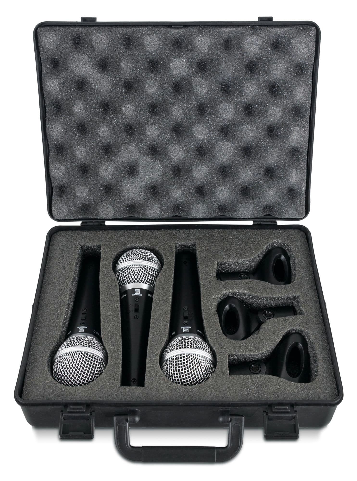 Pronomic Mikrofon DM-58-C Vocal dynamische Мікрофони mit Nieren-Charakteristik (3er Set im Koffer, 10-tlg), Ein-/Aus-Schalter - inkl. Mikrofonklemmen