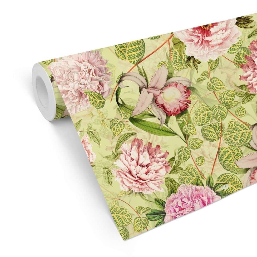 K&L Wall Art Mustertapete Vintage Blumentapete Florale Vliestapete Rosentapete, Botanische Motivtapete groß, Moderne Vlies-Fototapete für Wohnzimmer und Büro, made in Berlin