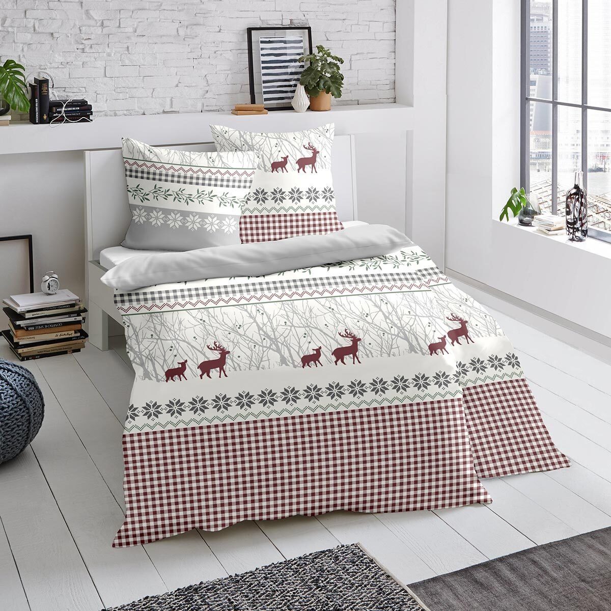 TRAUMSCHLAF Bettwäsche Hirsche grau, Biber, 2 teilig, Biberbettwäsche weich günstig online kaufen
