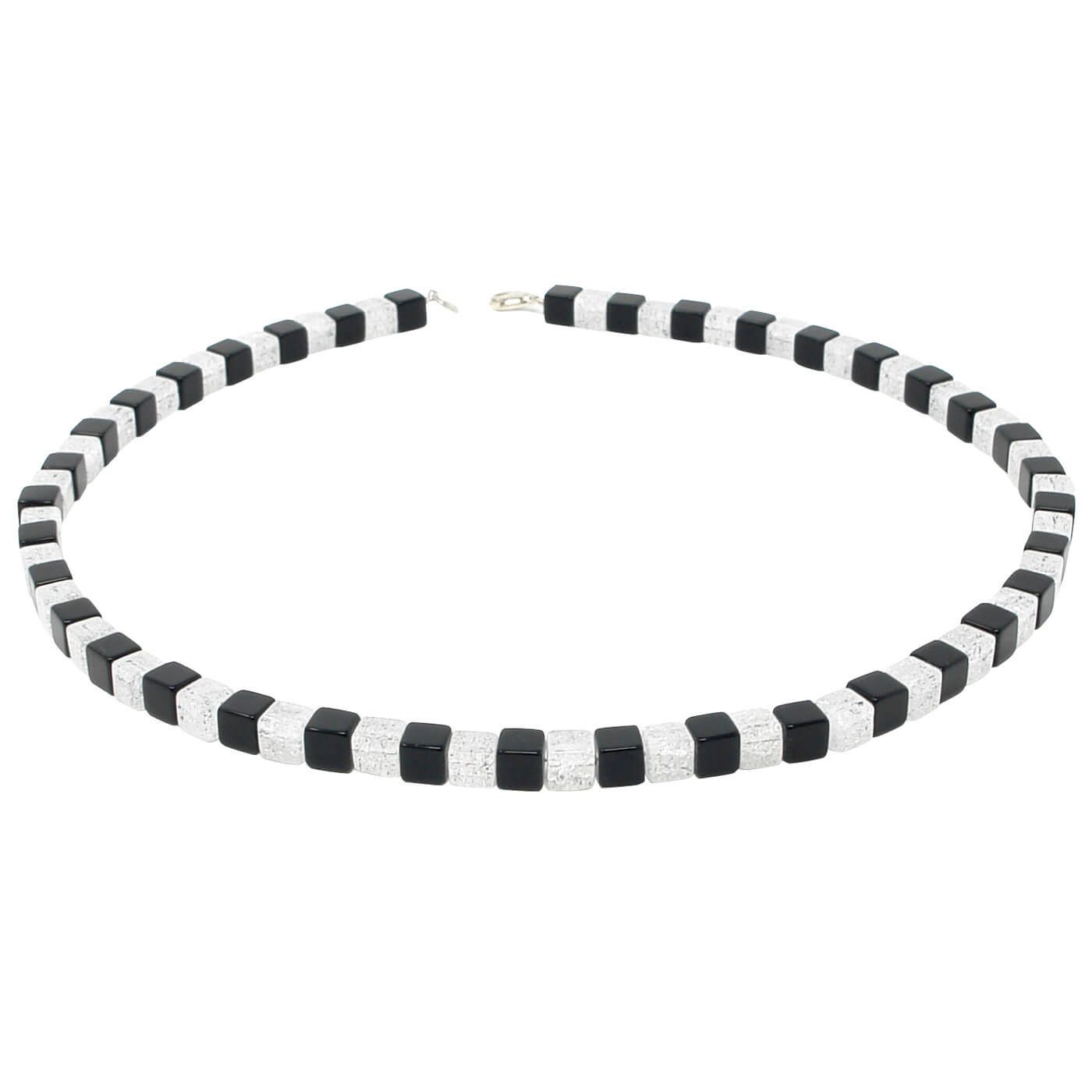 Schmuck Krone Collier Halskette aus Onyx & Bergkristall, Silber 925