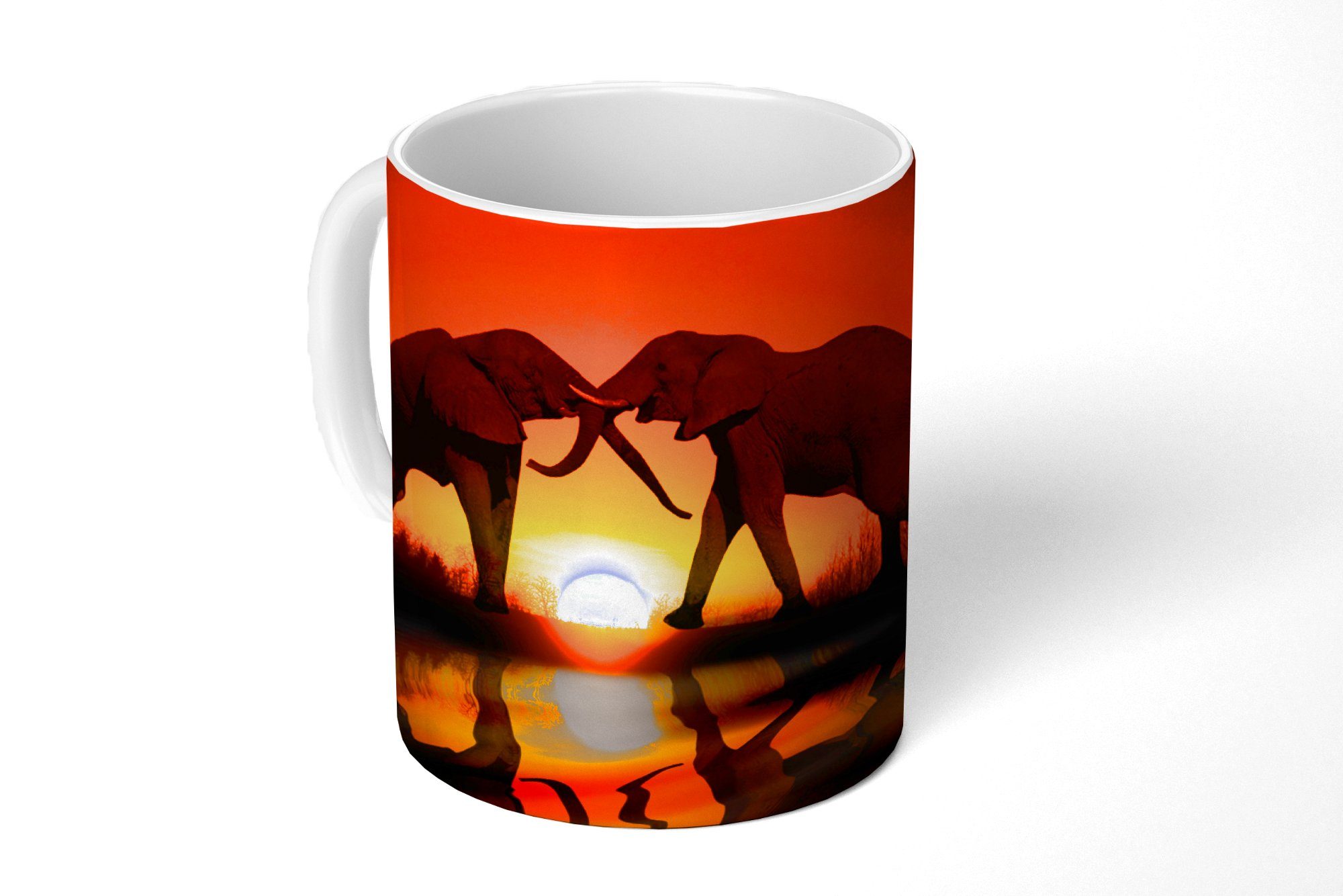 MuchoWow Tasse Elefantenpaar bei Sonnenuntergang, Keramik, Kaffeetassen, Teetasse, Becher, Teetasse, Geschenk