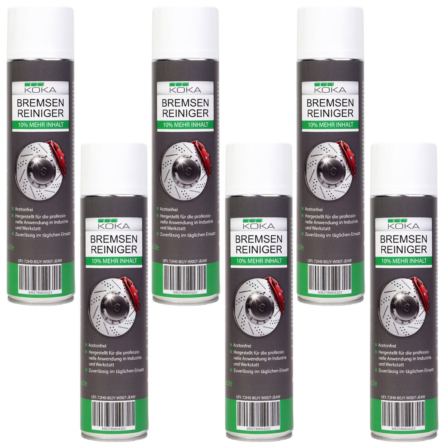 KOKA 6x Set Bremsen-Reiniger 360° Spray Teile-Reiniger Bremsenreiniger (Spar-Set, [6-St. 6x 660ml Dose Reinigung Entfettet für Auto Bremsen Maschinen Motor Kupplung etc)