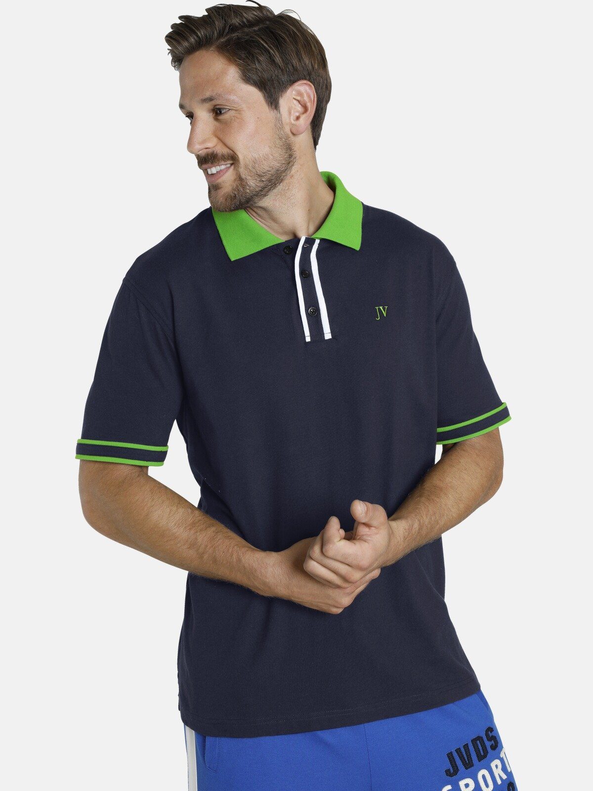 Jan Vanderstorm Poloshirt ISFRIED weiche Baumwolle, Comfort Fit blau