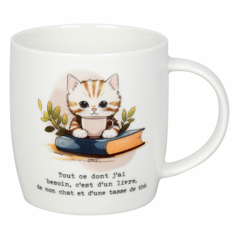 Könitz Becher Livres, chat & thé, 400 ml, New Bone China