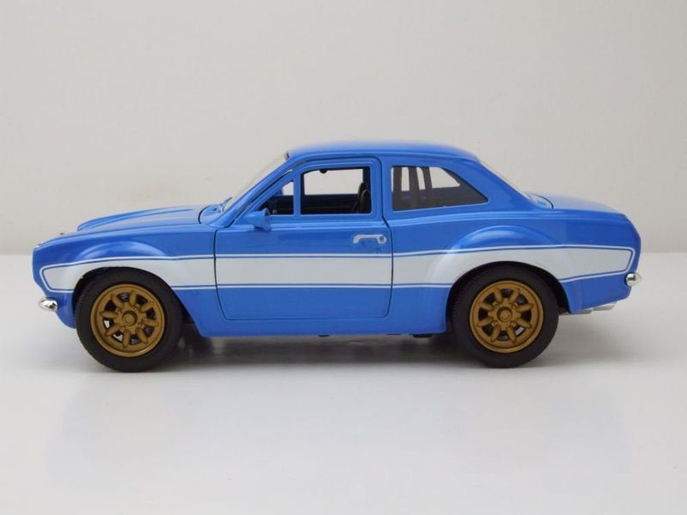 JADA Modellauto Ford Escort RS 2000 1974 blau weiß Brian Fast & Furious, Maßstab 1:24