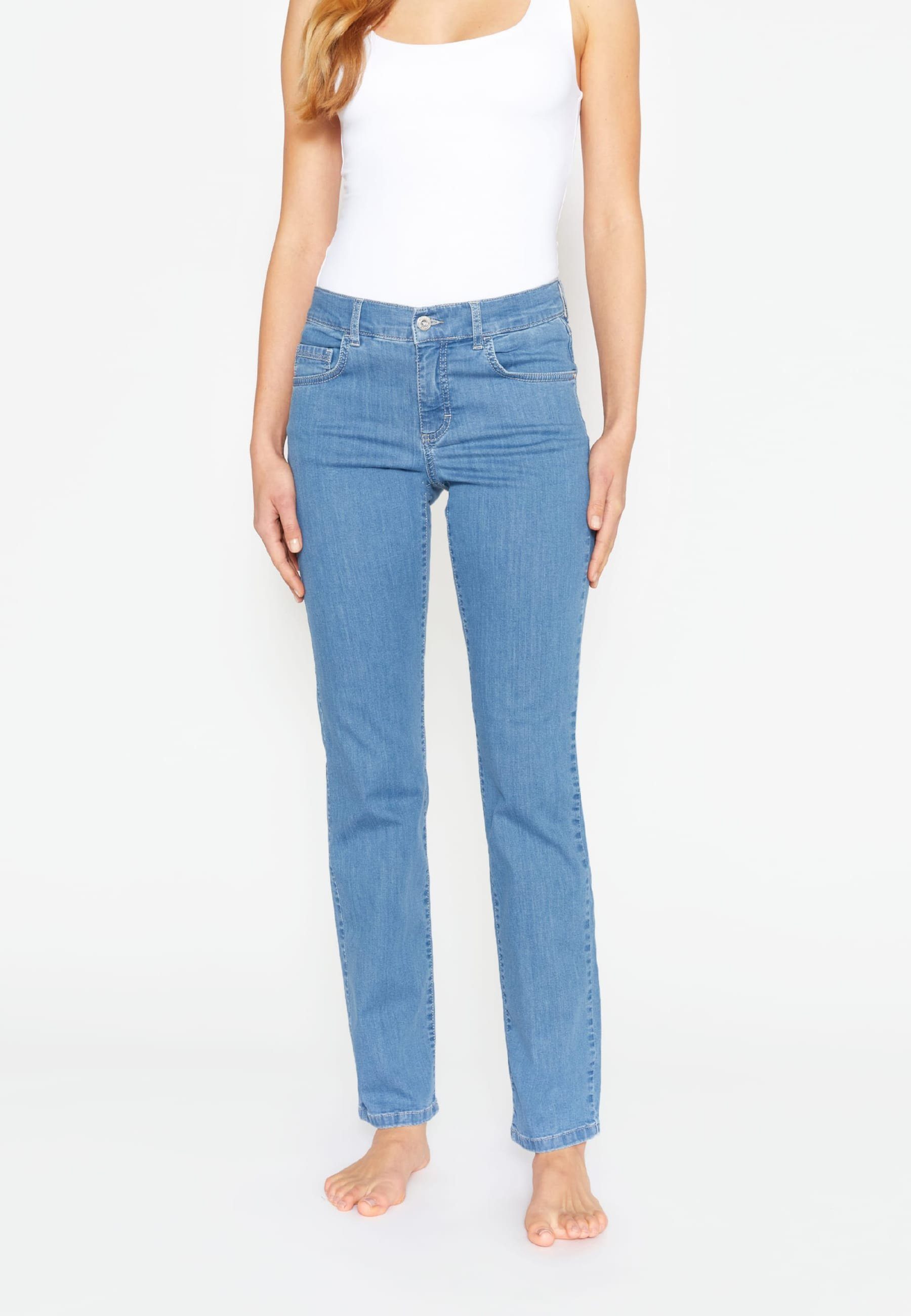 ANGELS Straight-Jeans Jeans Dolly mit geradem Bein mit Label-Applikationen hellblau