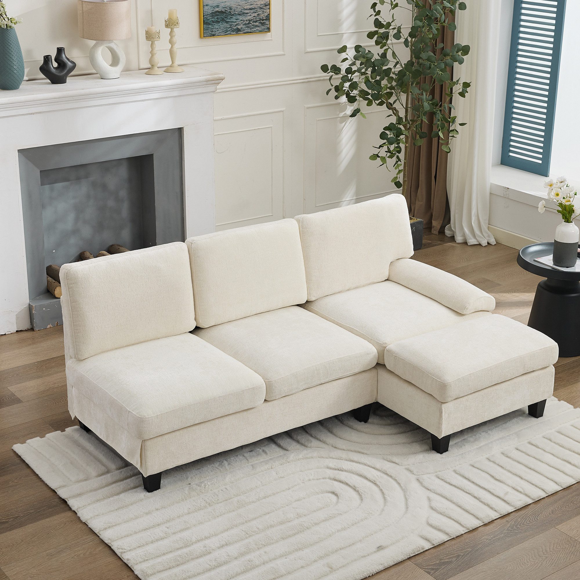 STILVORA Schlafsofa mit relaxfunktion 3-Sitzer Couch L form Relaxsofa Freizeitsofa Beige, mit Gepolstertes Sofa und Couch 1 Teile, 3-Sitzer-Sofa Ecksofa für Wohnzimmer, Lounge und Schlafzimmer