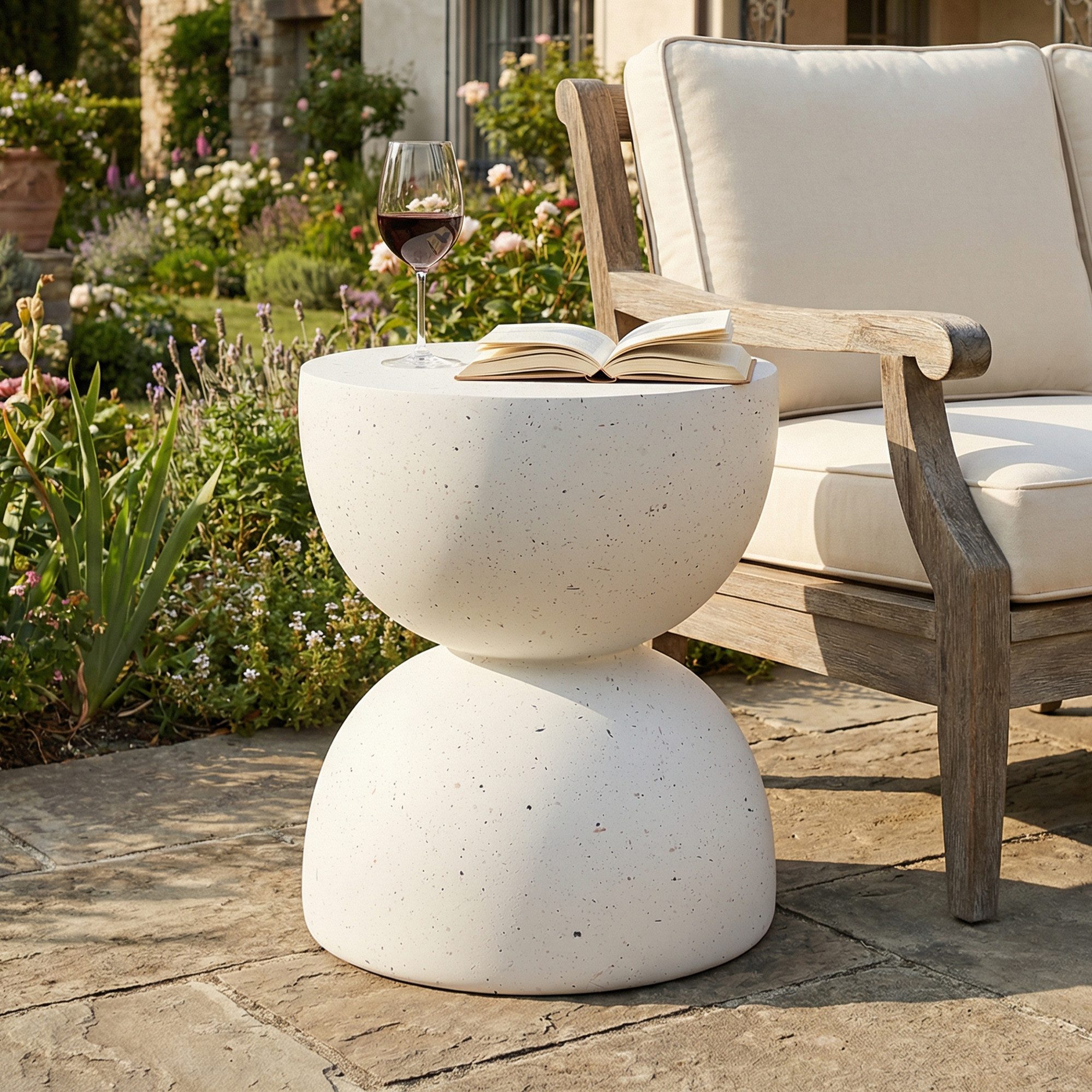 Merax Gartentisch runder Beistelltisch Outdoor Terrazzo Tisch aus MgO (B39.5xH45.5cm, 1-St), Wetterfest Balkontisch Klein Esstisch für Innen- und Außenbereich