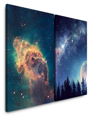Sinus Art Leinwandbild 2 Bilder je 60x90cm Nebula Universum Vollmond Milchstraße Galaxie Astrofotografie Zauberhaft
