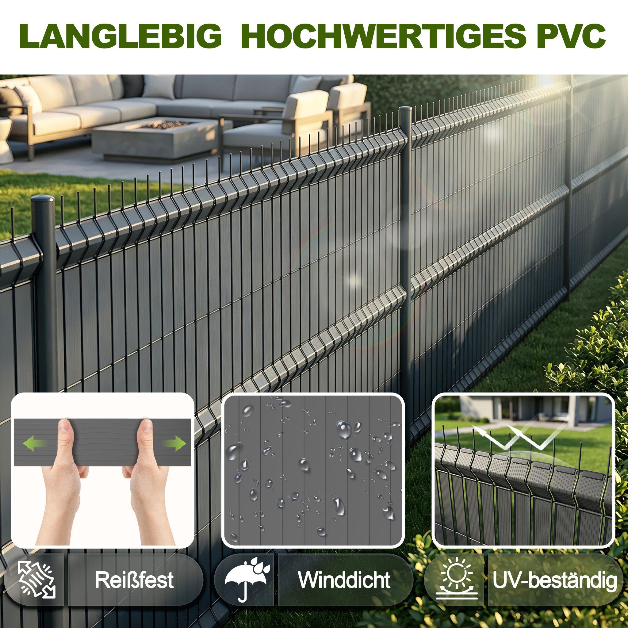FIVMEN Sichtschutzstreifen PVC Zaunsichtschutz Rolle für Stabmattenzaun Windschutz, Blickdicht & UV-beständig für Garten Balkon Terrasse – Bild 3 von 5