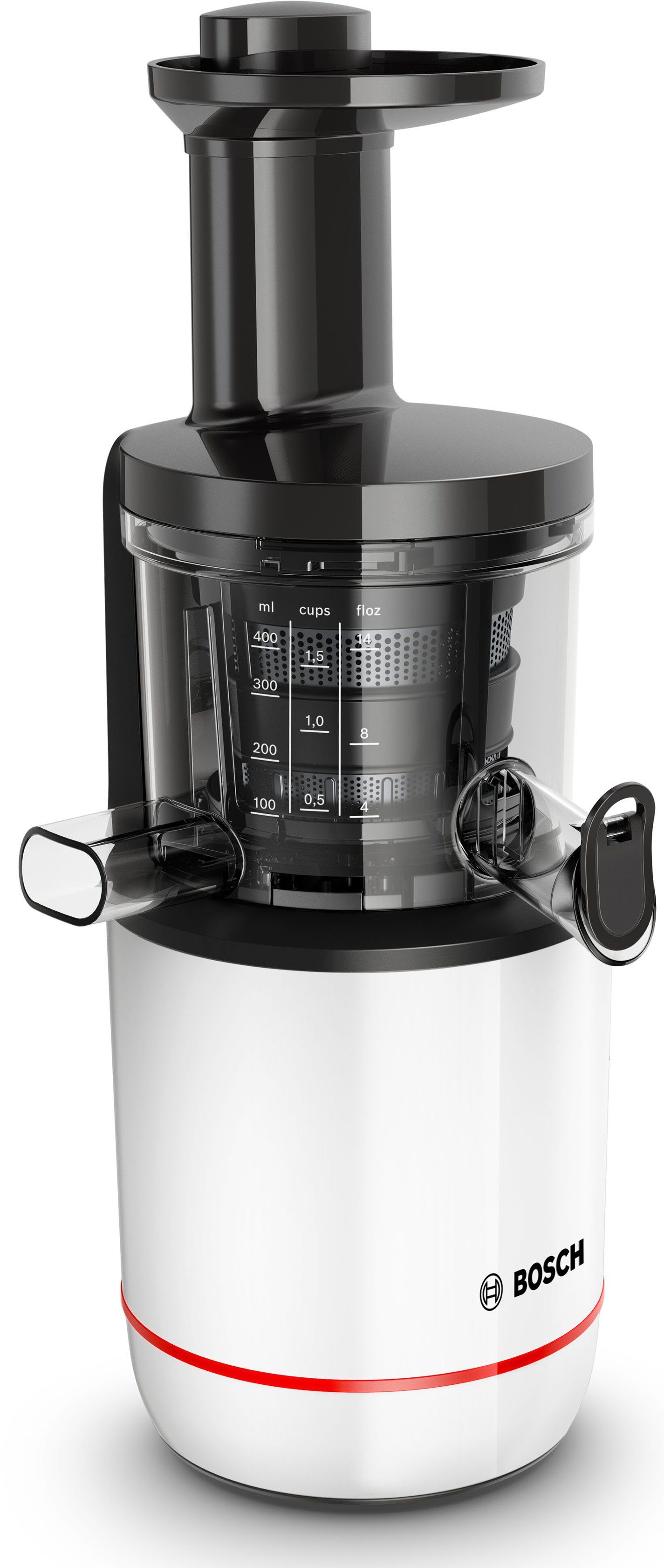 BOSCH Slow Juicer VitaExtract MESM500W, vitaminschonendes Entsaften, Kaltpresse, 150 W, sehr leise, leichte Reinigung, für hartes Obst und Gemüse, weiß