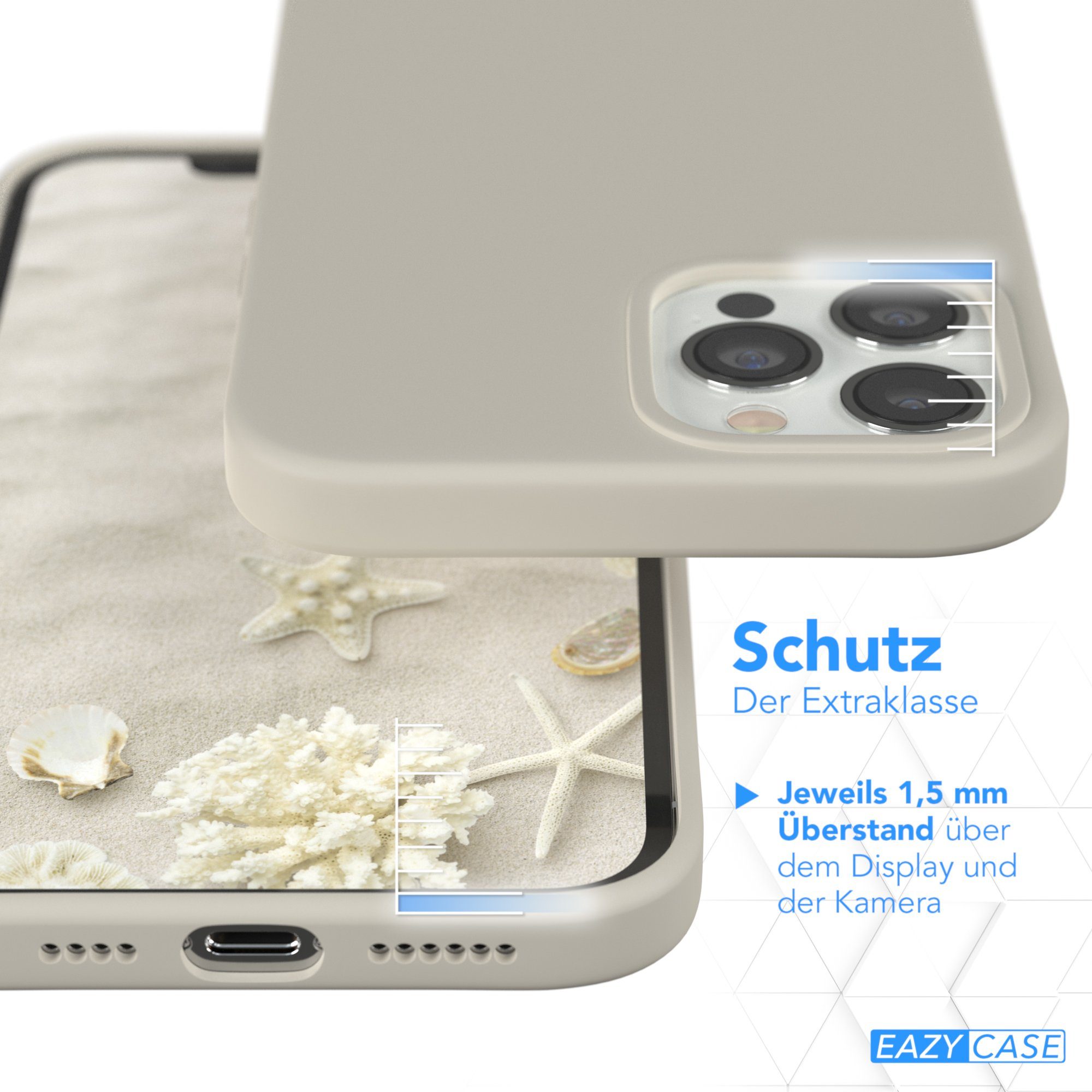 EAZY CASE Handyhülle Premium Silikon Case für Apple iPhone 12 Pro Max 6,7 Zoll, Hülle Silikon mit Displayschutz Handy Softcase Slimcover Taupe / Beige