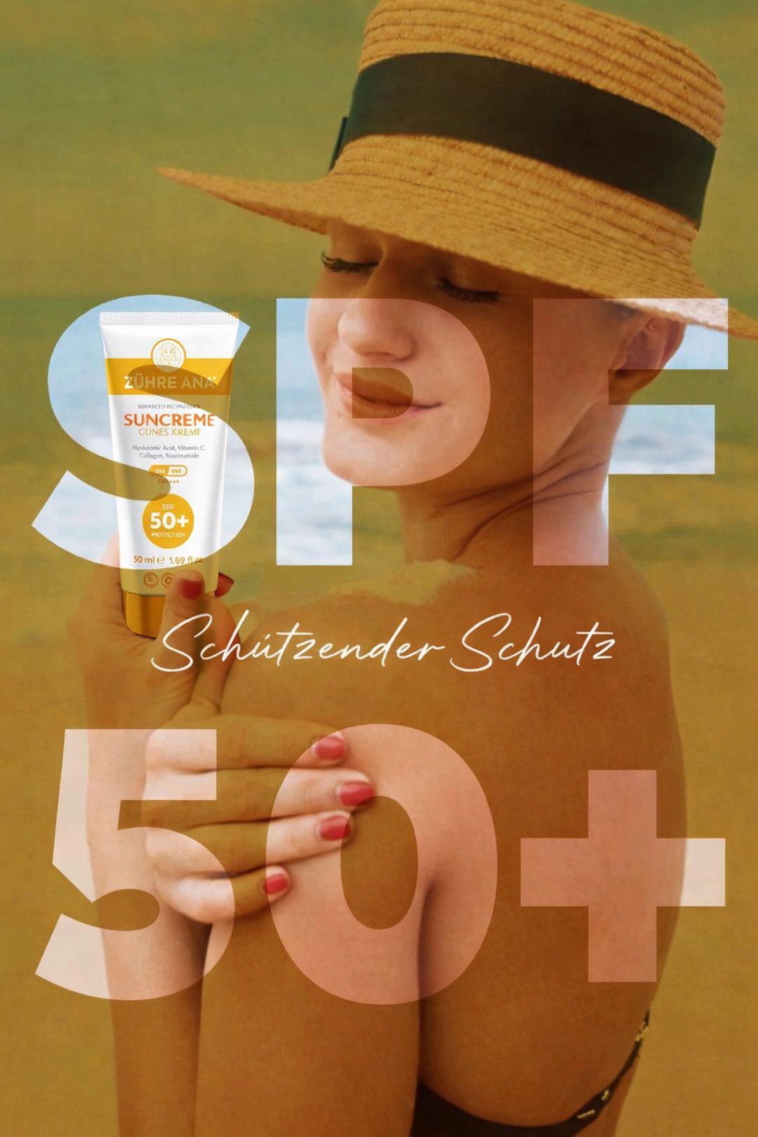 Zühre Ana® Sonnenschutzcreme Sonnencreme, Sensitive Sunscreen SPF 50+ UVA/UVB, Sonnenschutzmittel, Sensitive Sunscreen SPF 50+ UVA/UVB
