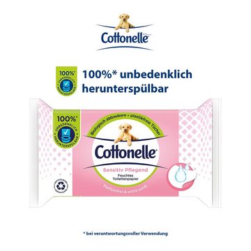 Cottonelle® Toilettenpapier Feuchtes Toilettenpapier Sensitive Pflegend - Parfümfrei, 12x42 Tücher (Vorratspackung 12 x 42 Tücher), Toilettentücher