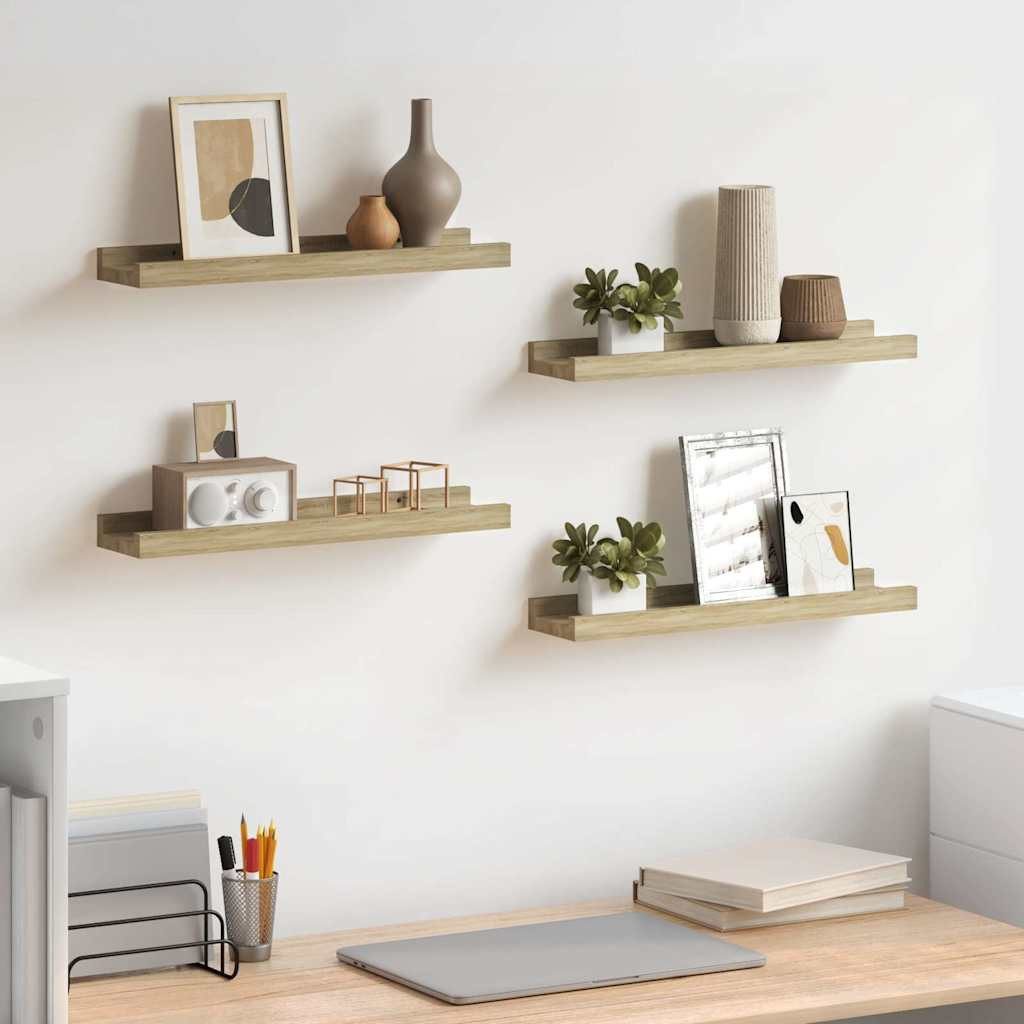 furnicato Wandregal 4er-Set 40 x 9 x 3 cm Sonoma-Eiche, 4-tlg., Schweberegale mit Ablage für Dekoartikel im Wohn- und Schlafzimmer