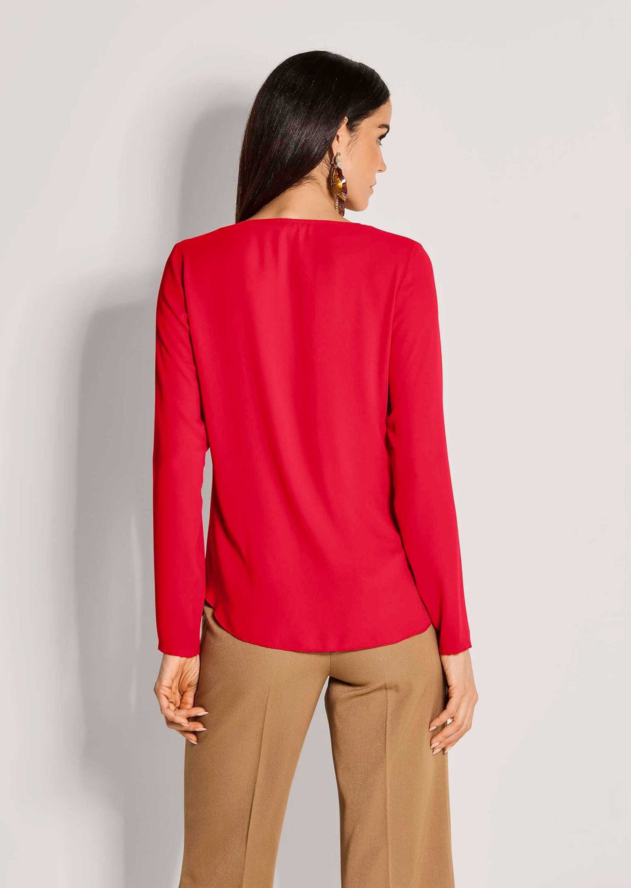 MADELEINE Langarmbluse Elegante Bluse mit asymmetrischem Saum V-Ausschnitt, lange Ärmel, weich fallende Volants