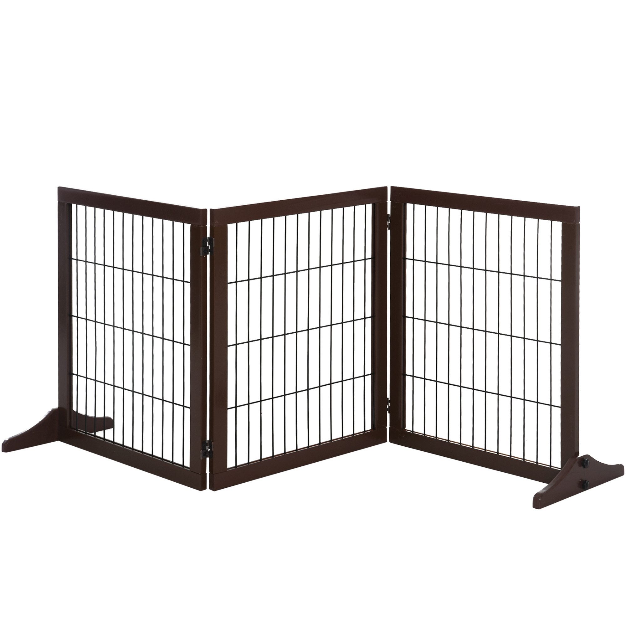 PawHut Hundegitter Absperrgitter Freistehendes Schutzgitter mit Füßen Holz (Hundeabsperrgitter, 1 St., Absperrgitter für Hunde), Braun 185 x 36 x 71 cm – Bild 2 von 5
