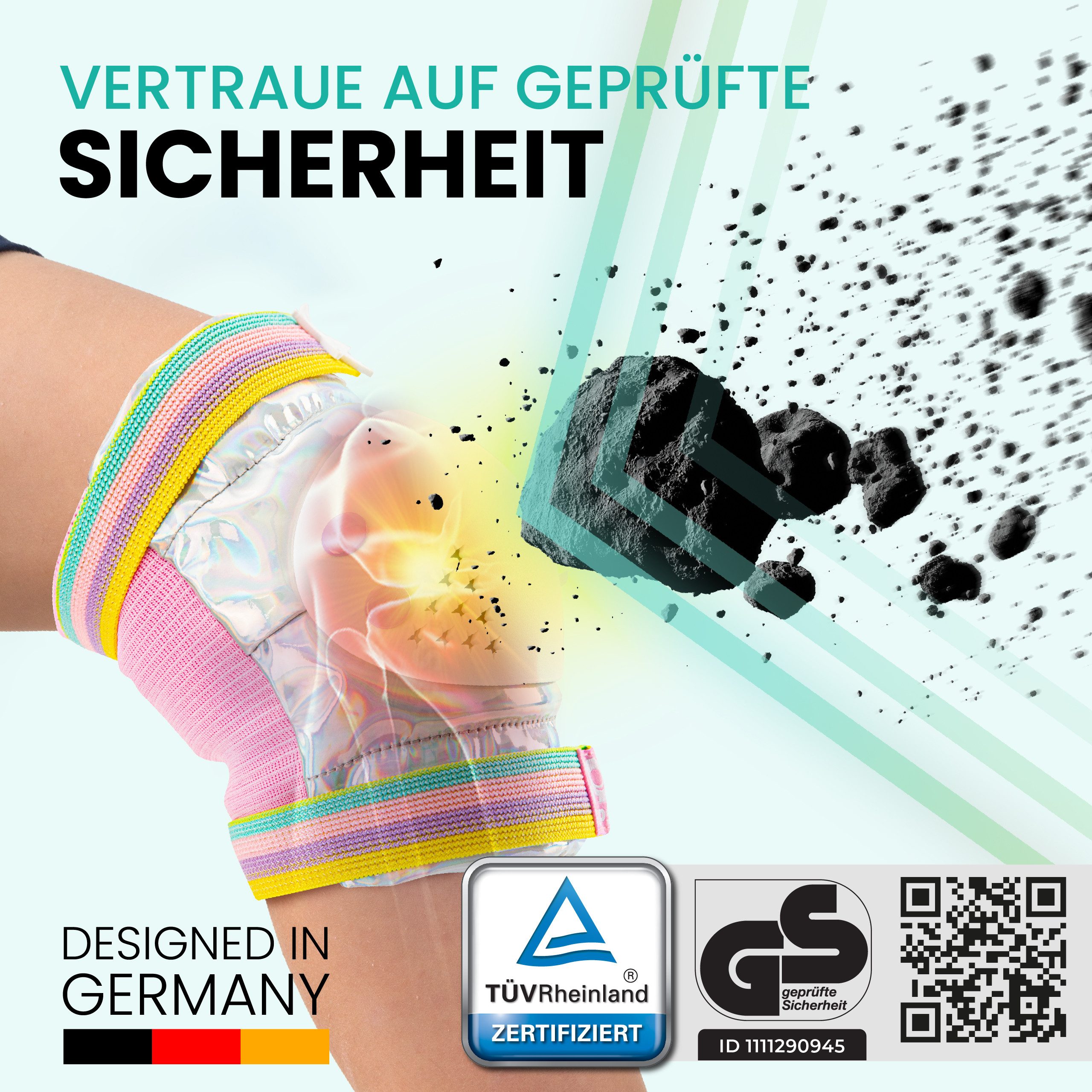 99FLIPS Protektoren-Set 3-12 Jahre - Einhorn Knieschoner Kinder Schlittschuh Schoner Set (Schützer Set Kinder für Skateboard Inline Skates Rollschuhe, 7-tlg., K – Bild 2 von 5