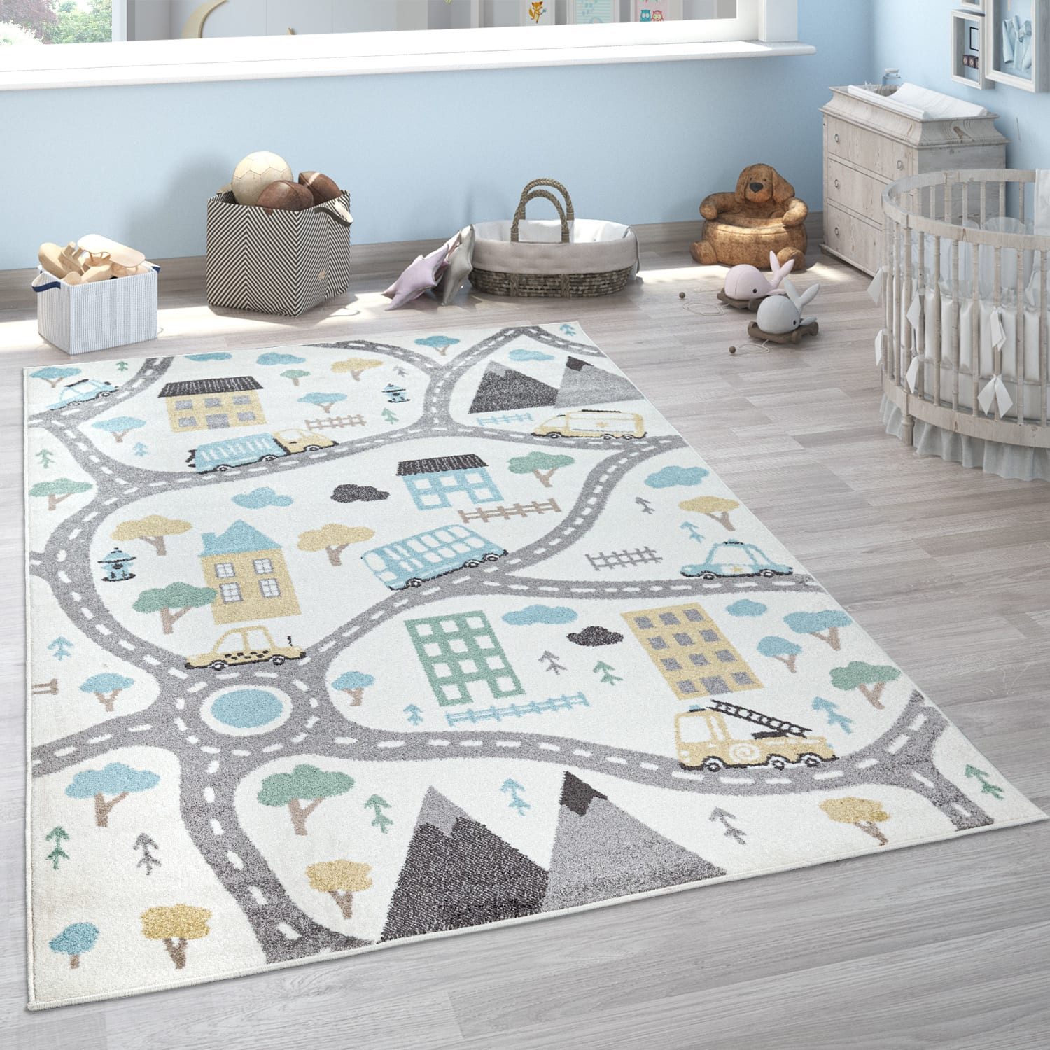 KADIMA DESIGN Kinderteppich Roadmap Kinderzimmer schmutzabweisend Teppich Kinder, Läufer, Höhe: 13 mm, Florhöhe: 9 mm, 100% Polypropylen, …