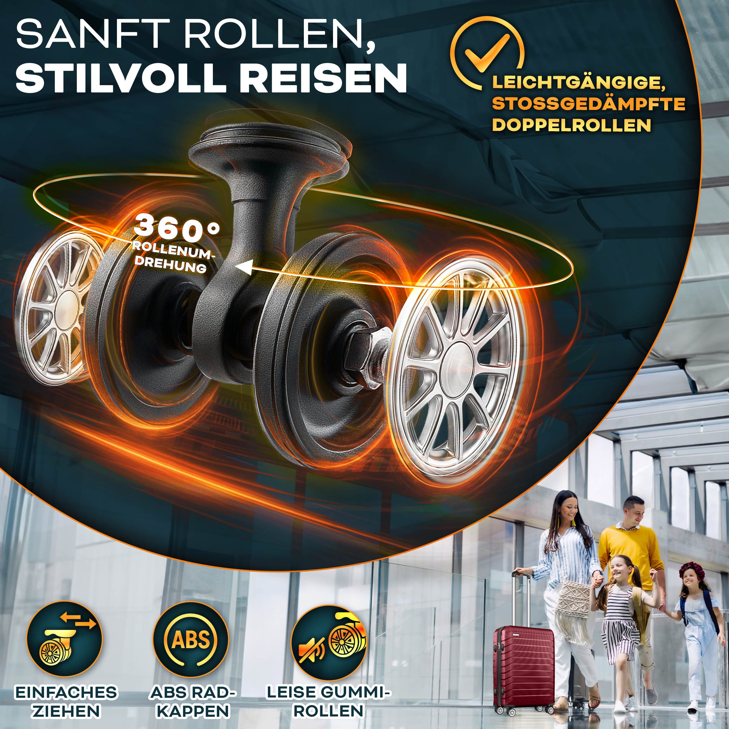 tillvex Trolleyset tillvex® Reisekoffer Set Koffer Hartschale Trolley Kofferset Tasche, (TSA Schloss Rollkoffer S-M-L-XL, 3 tlg., 4 Rollen Trolley Gepäck Koffer), Reisekoffer Set 3-TLG. + Gepäckwaage, 6X Gurte & 3X Anhänger Kofferset