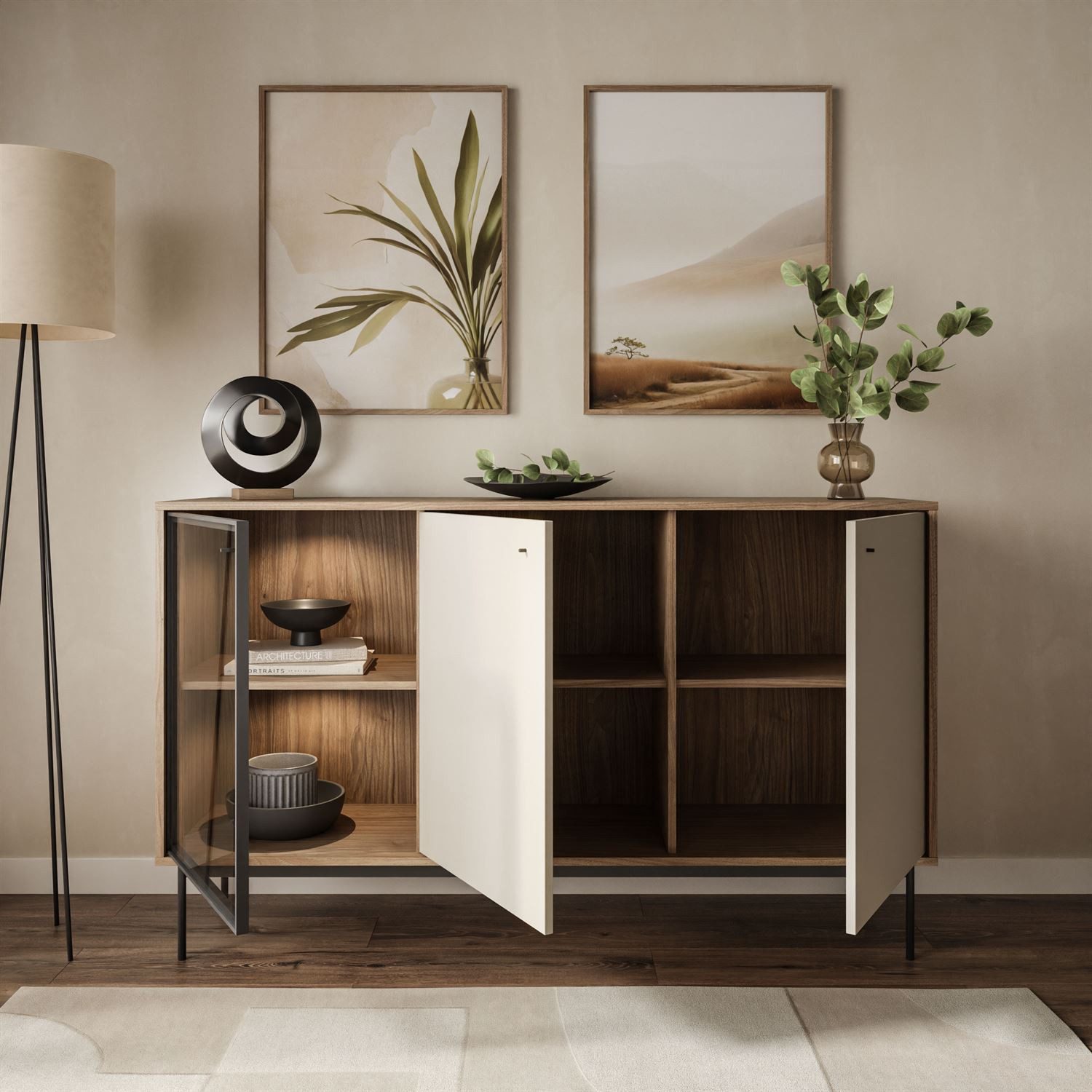 Lookway Kommode ISA 3D Sideboard mit drei Türen und LED-Beleuchtung, 151x90x40 cm – Bild 3 von 5