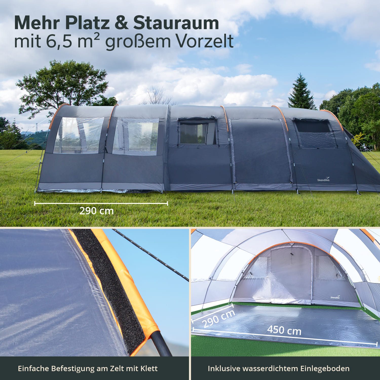 Skandika Vorzelt Canopy für Gotland 6, Personen: 6, Wetterschutz, Große Seitenfenster, 5000 mm Wassersäule, 2,1 m Stehhöhe