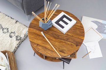 KADIMA DESIGN Couchtisch Runder Massivholz-Kaffeetisch mit 4 Ablagefächern, rustikaler Charme