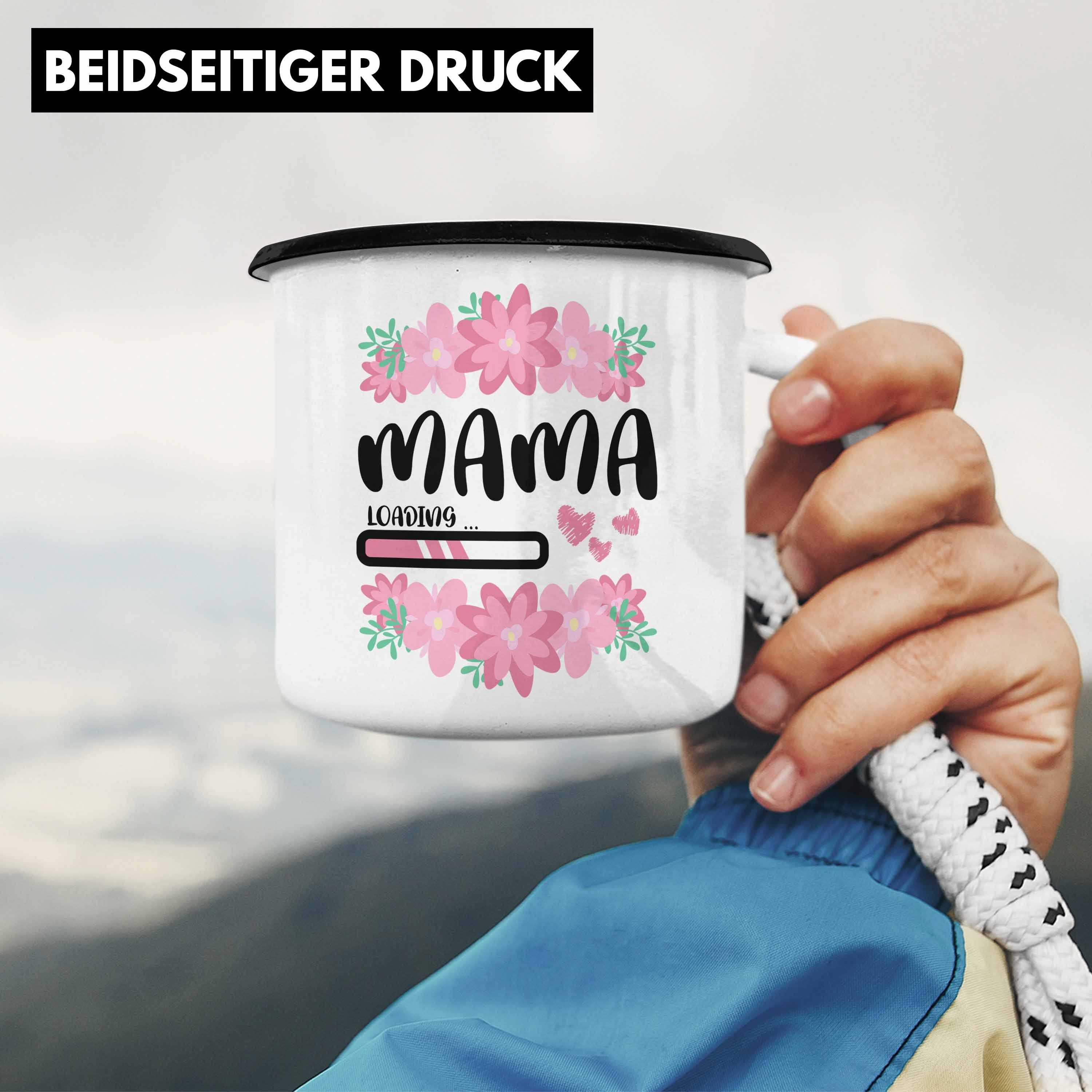 Mama Schwarz - Loading KaffeeEmaille Rosa Tasse Thermotasse Tasse Schwangerschaft Trendation Schwangerschaftsankündigung Emaille Baby Trendation Geschenk