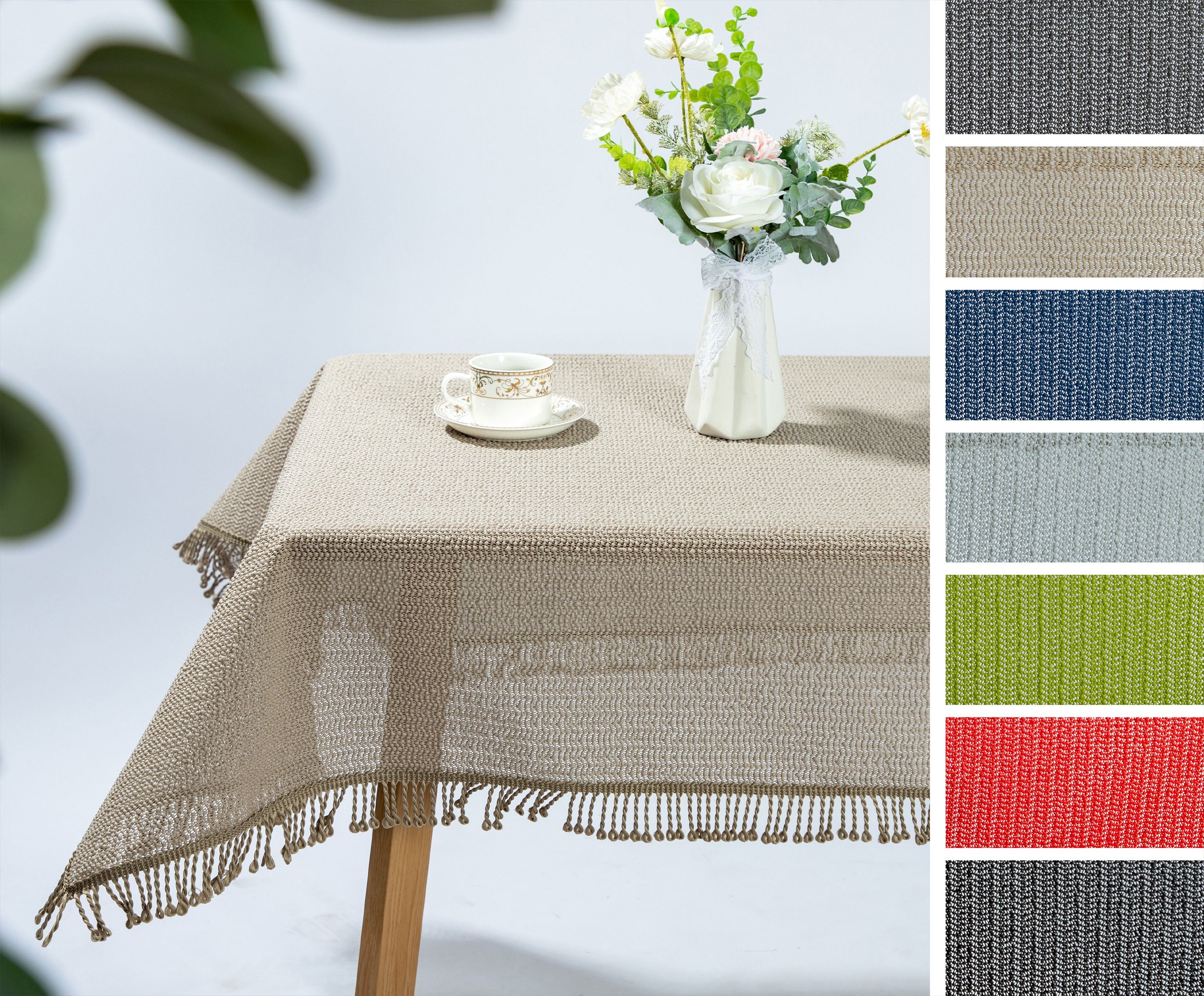 Beautex Tischdecke Gartentischdecke wetterfest Weichschaum mit Fransen, Größe wählbar (1-tlg), Waschbar bis 30°C, rutschhemmend,Sonnenschutz-Imprägnierung