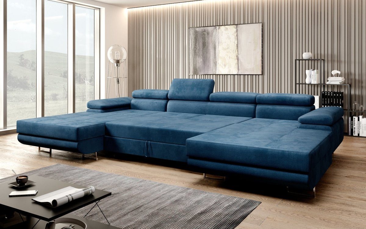 Luxusbetten24 Sofa Calvera U, mit Schlaf- Klapptfunktion und Blau