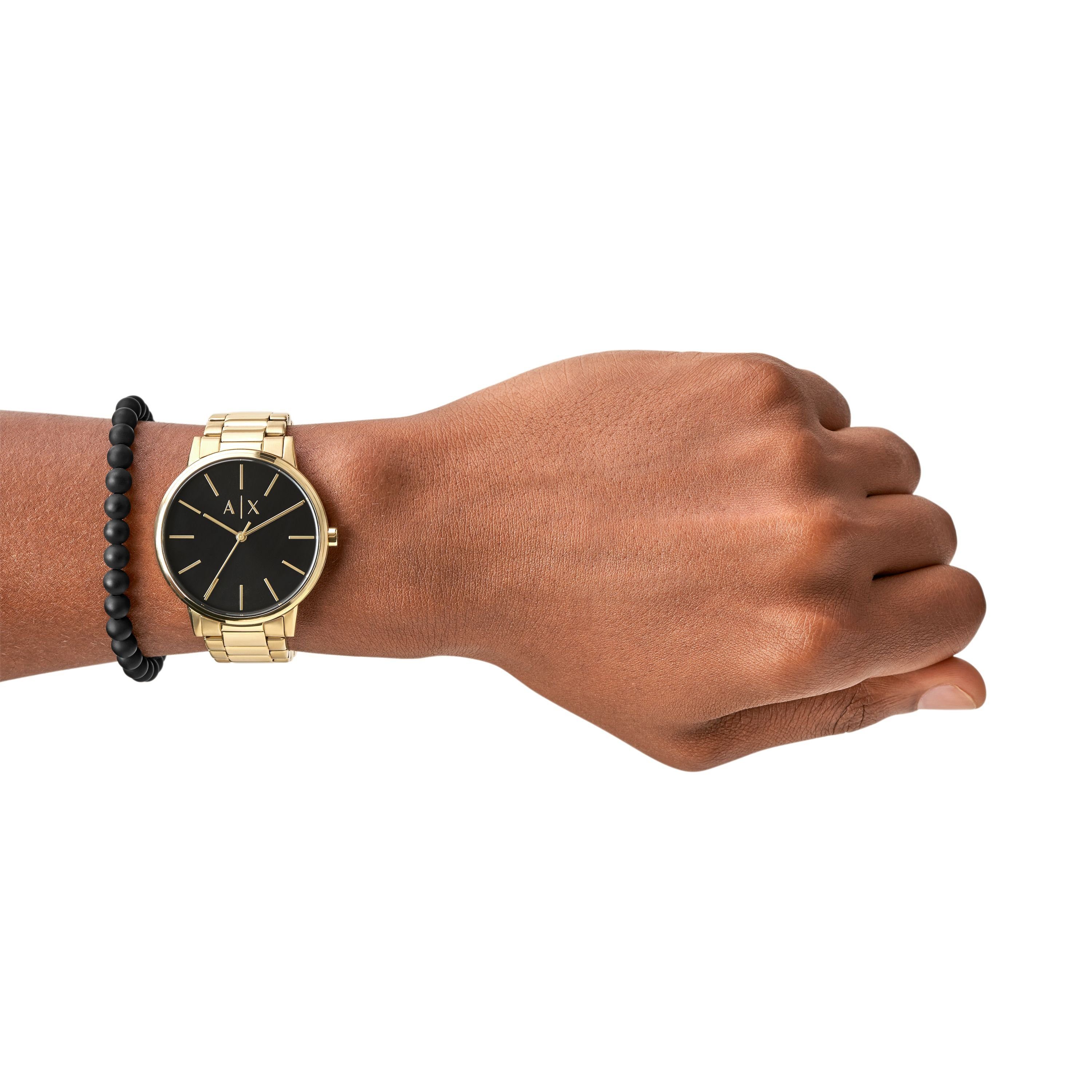ARMANI EXCHANGE Quarzuhr The Golden Classic and Black Beads Edelstahl