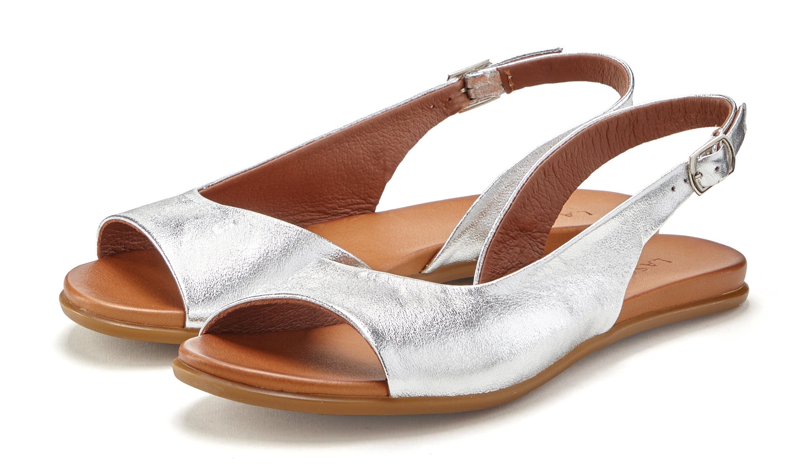 LASCANA Sandale aus Leder in modischer Metallic-Optik, Sandalette, Sommerschuh