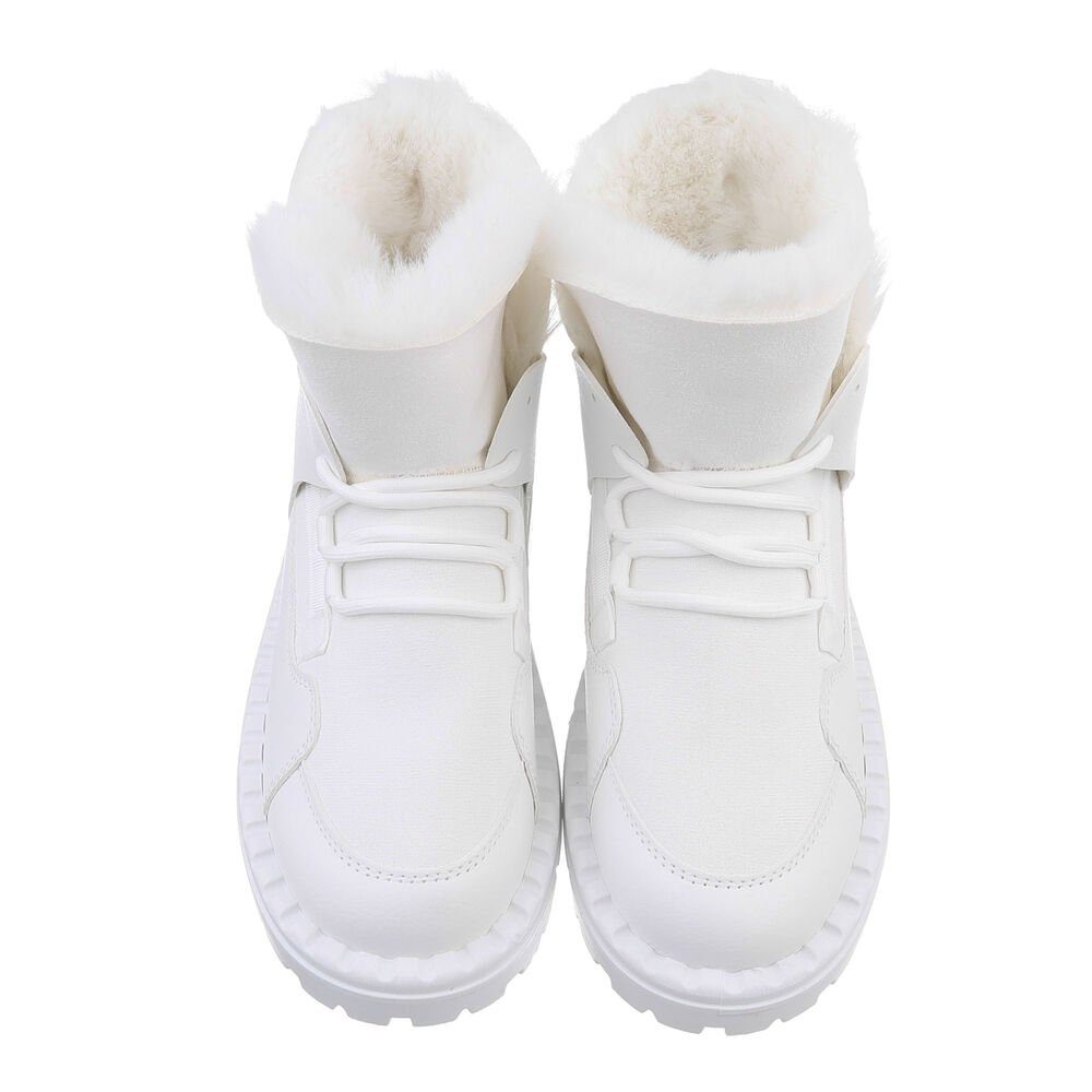 Ital-Design Damen Snowboots Freizeit Snowboots Flach Schnürstiefeletten in Weiß