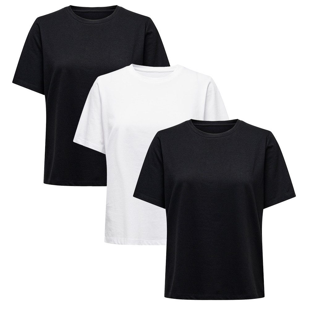 ONLY T-Shirt Damen Rundhals Shirt (3} -tlg. {3er Pack) {reguläre Passform}