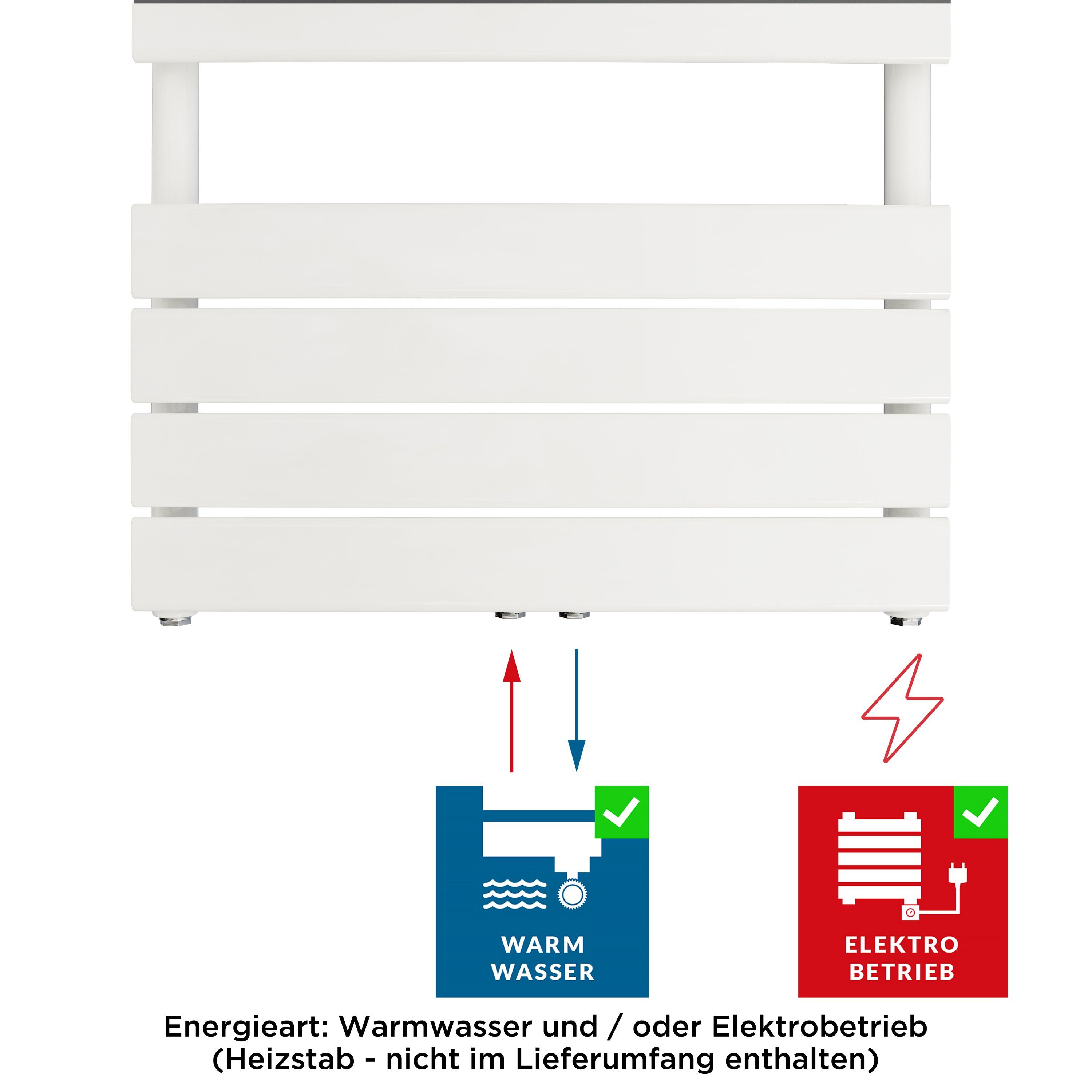 Multiblock Ventil, 50x100cm, 478W 50mm, + Heizkörper Weiß Mittelanschluss Handtuch AUREA Aquabad® Badheizkörper Ventil