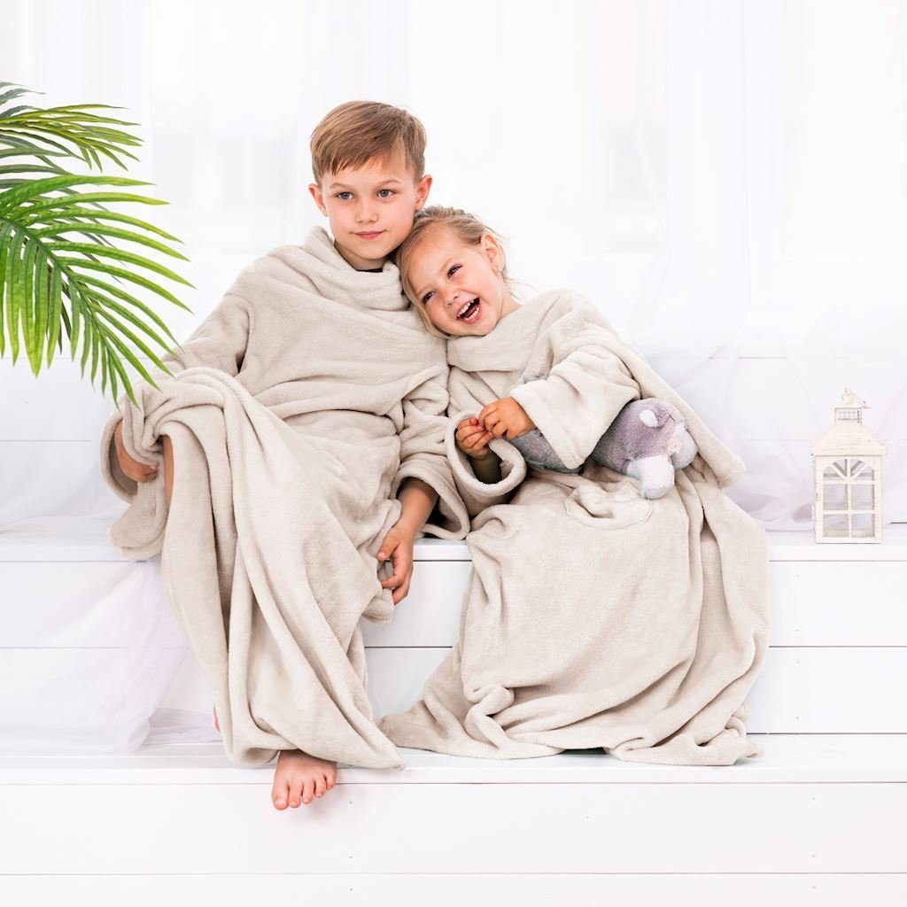 Tagesdecke Ärmeldecke Lazy Kids - TV Blanket mit Ärmeln, DecoKing, Tragbare Kuscheldecke für Kinder cream