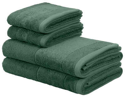 my home Handtuch Set »Aiden«, Handtücher mit Markenlogo Stickerei in der Bordüre, Frottier (Set, 4-St), 2 Gästehandtücher, 2 Handtücher, aus 100% Baumwolle