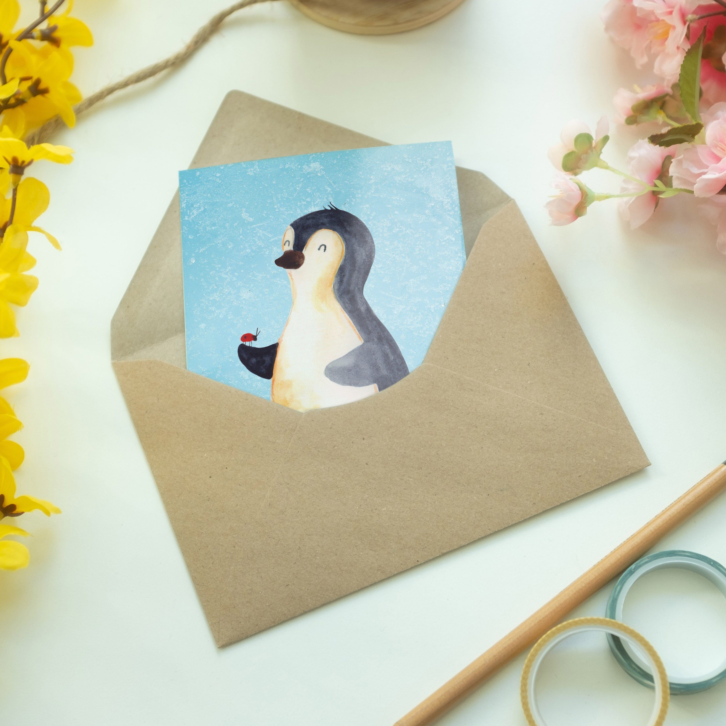 Mr. & Pinguin Liebe, Marienkäfer Eisblau - Hochzeitskarte, Mrs. Geschenk, Glüc - Grußkarte Panda