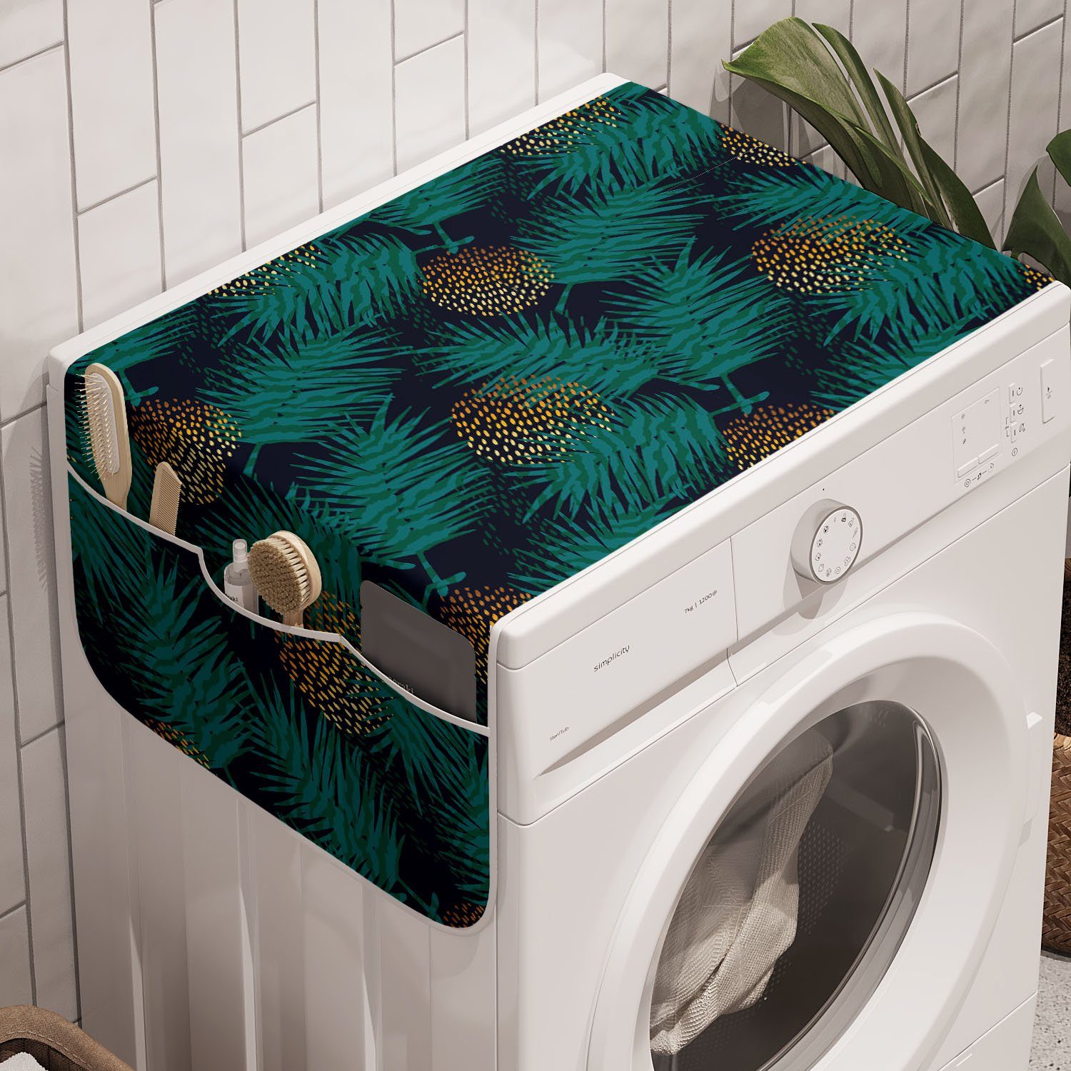 Anti-Rutsch-Stoffabdeckung und mit Waschmaschine Palmen Hawaii Abakuhaus Trockner, Badorganizer für Tropisch
