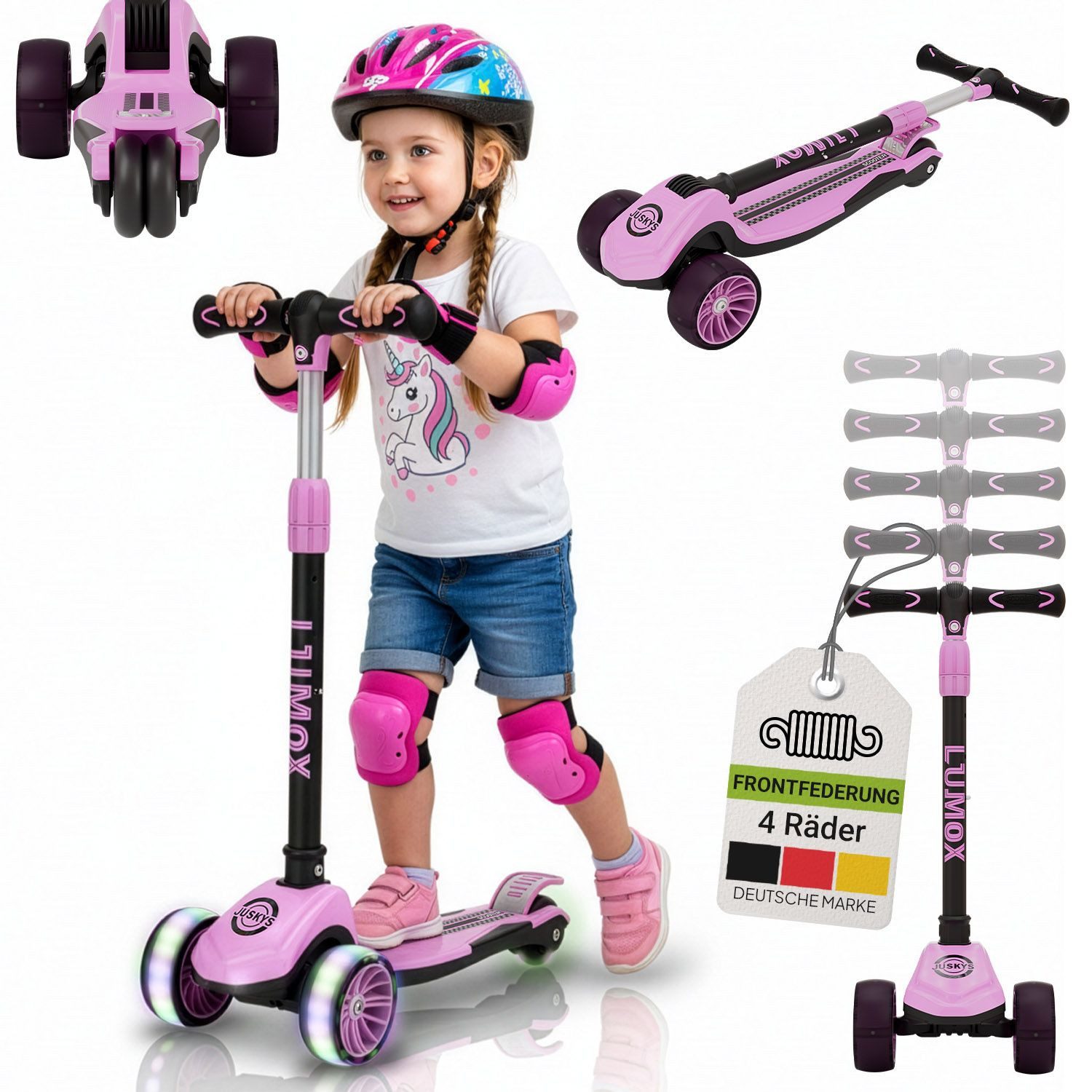Juskys Dreiradscooter Lumox, Höhenverstellbar, blinkende Reifen, Hinterradbremse, klappbar