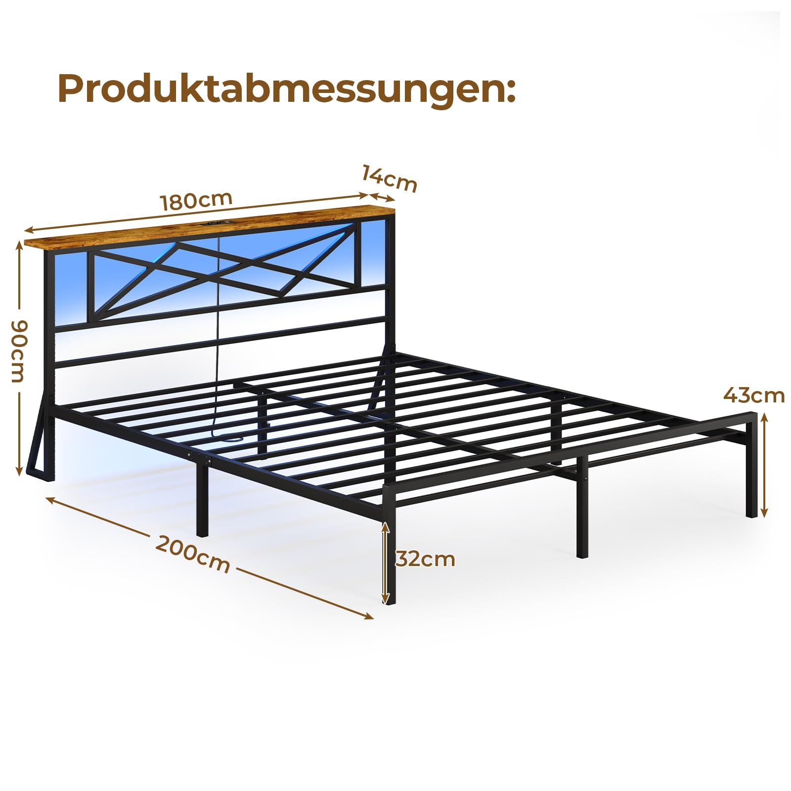 MSMASK Bettgestell mit LED Beleuchtung und Steckdose USB-Anschlüsse, Schwar günstig online kaufen