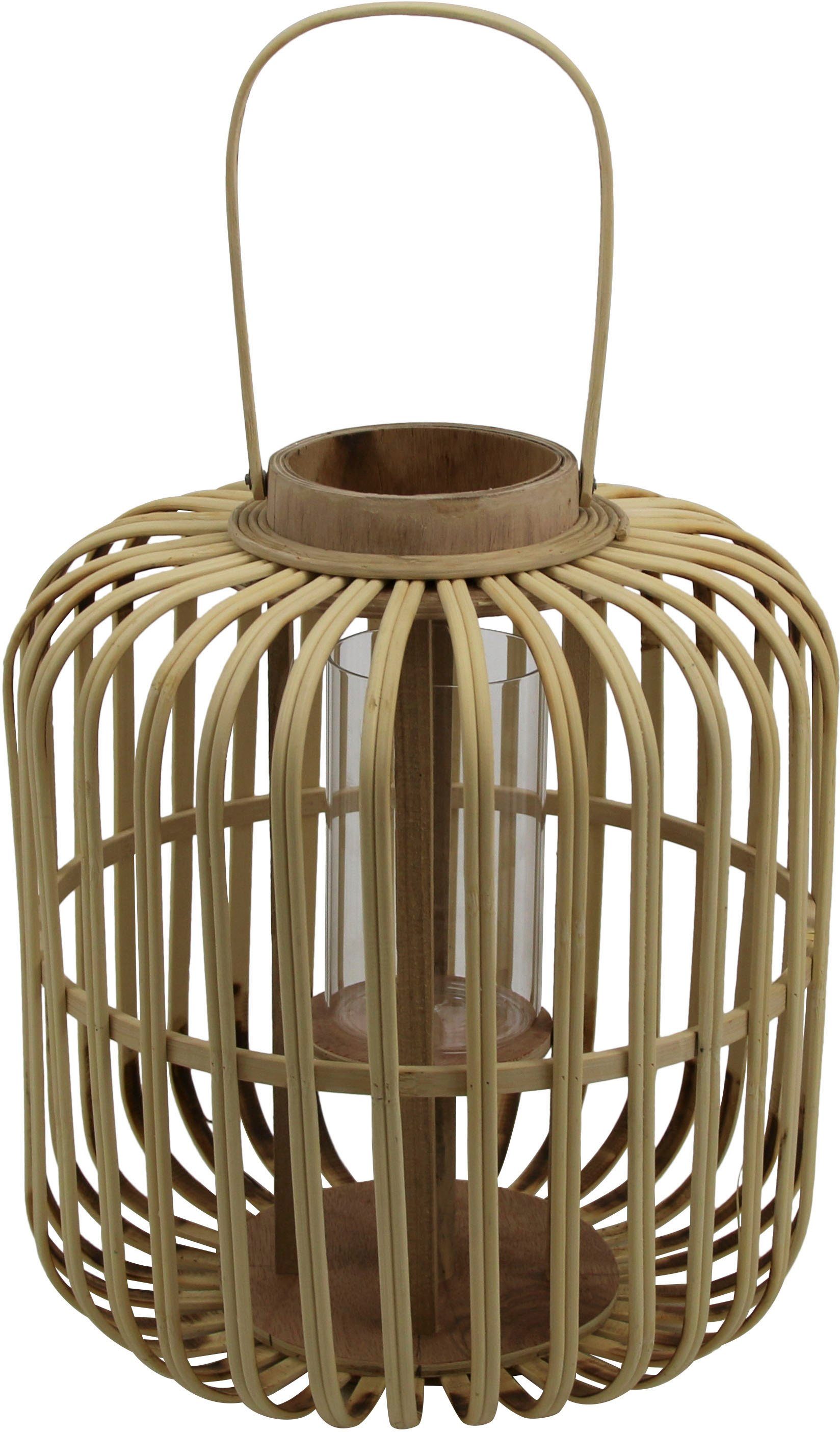 AM Design Kerzenlaterne Kerzenhalter mit Henkel, Laterne aus Bambus und Glas (1 St), Hängewindlicht, Teelichthalter