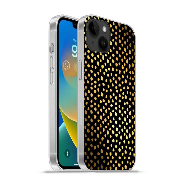 MuchoWow Handyhülle Polka dots - Gold - Schwarz Handyhülle Telefonhülle Apple iPhone 14 Plus