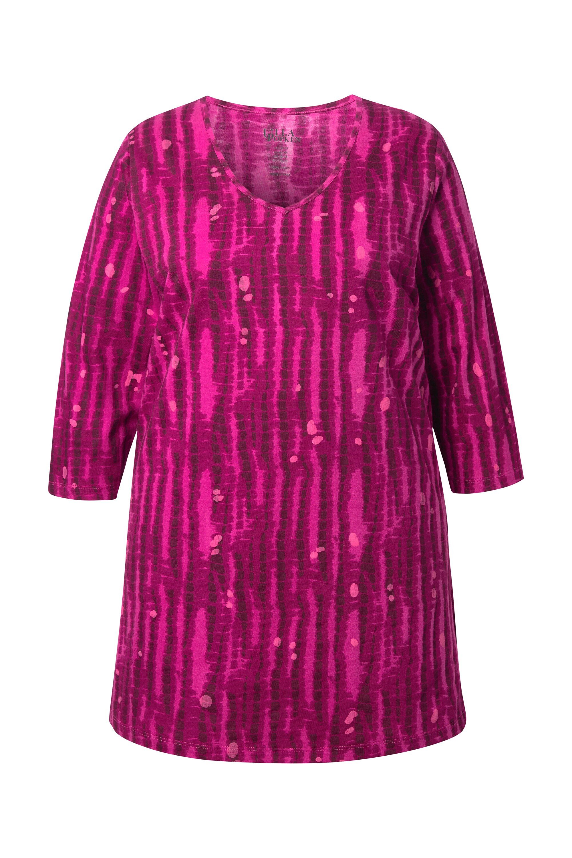 Ulla Popken Longshirt Longshirt Batikmuster A-Linie V-Ausschnitt 3/4-Arm günstig online kaufen