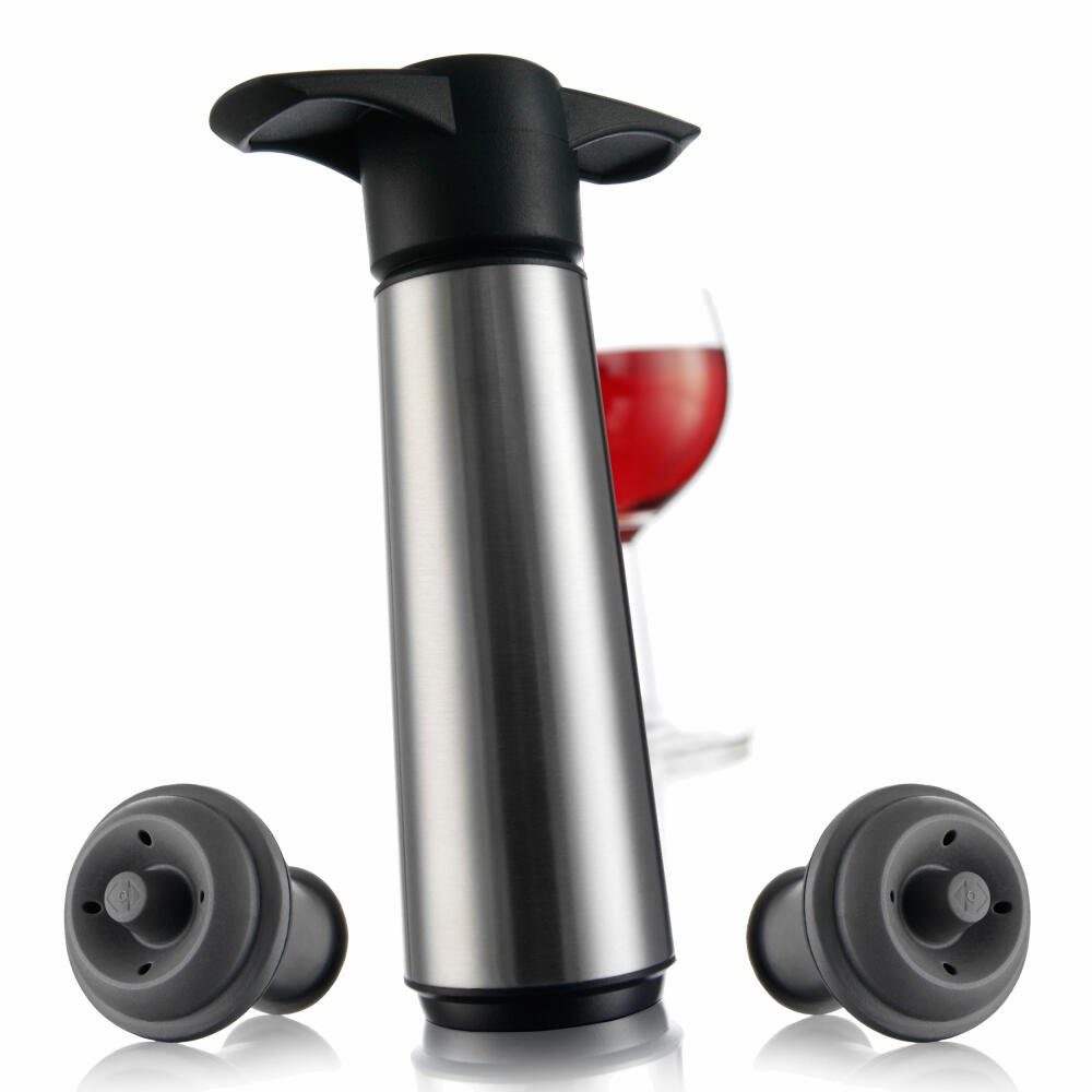 VACUVIN Weinflaschenöffner Weinpumpe Edelstahl, mit 2 Stopfen