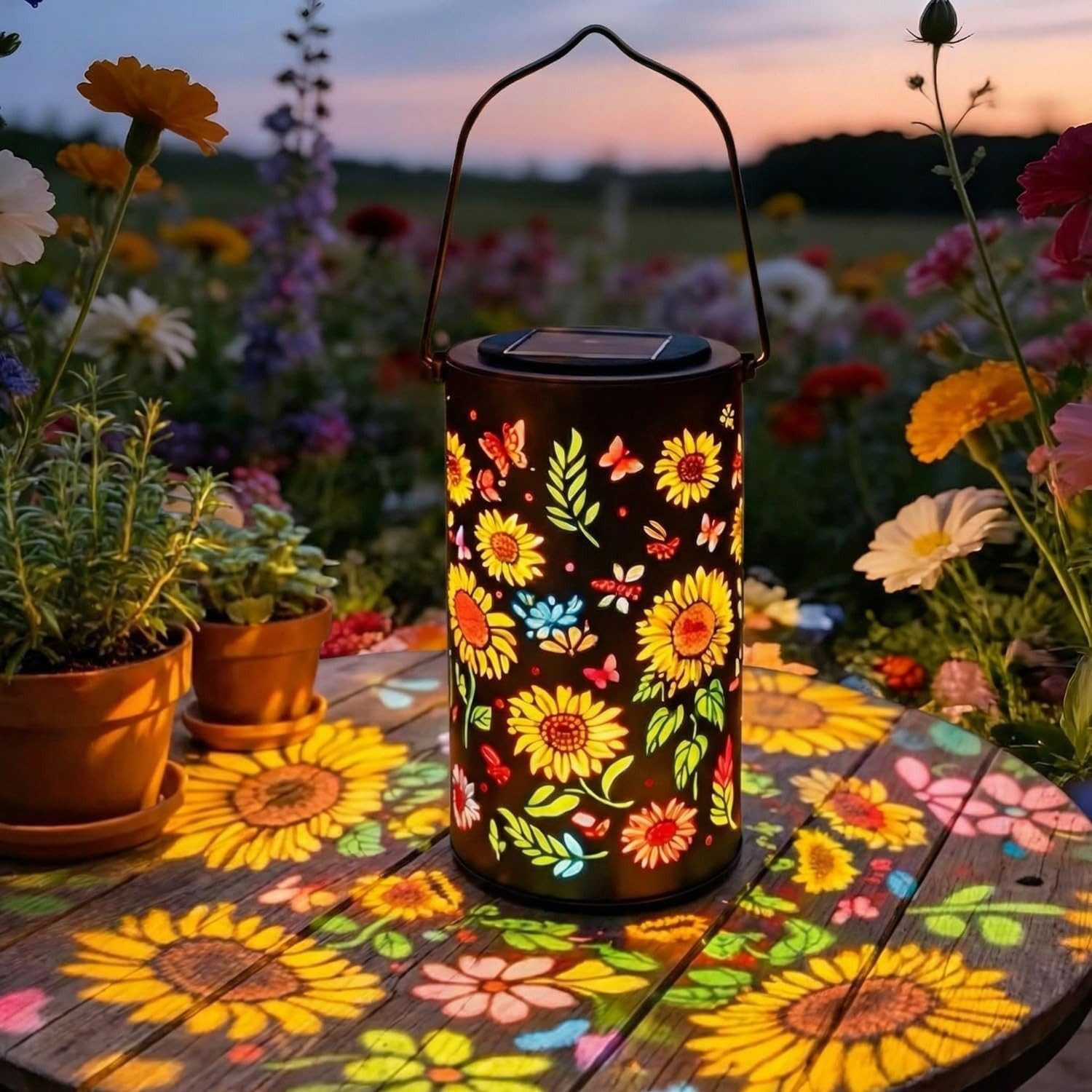 Fyrove LED Solarleuchte Solarlampen für Außen Bunte Solar Gartenlaterne mit Projektion, IP65 Wasserdicht Warmweiß LED Solarleuchte, LED Solar Gartendeko hängeleuchte solar garten, für Hof, Path Rasen, Wege, Terrasse, Yard Deko