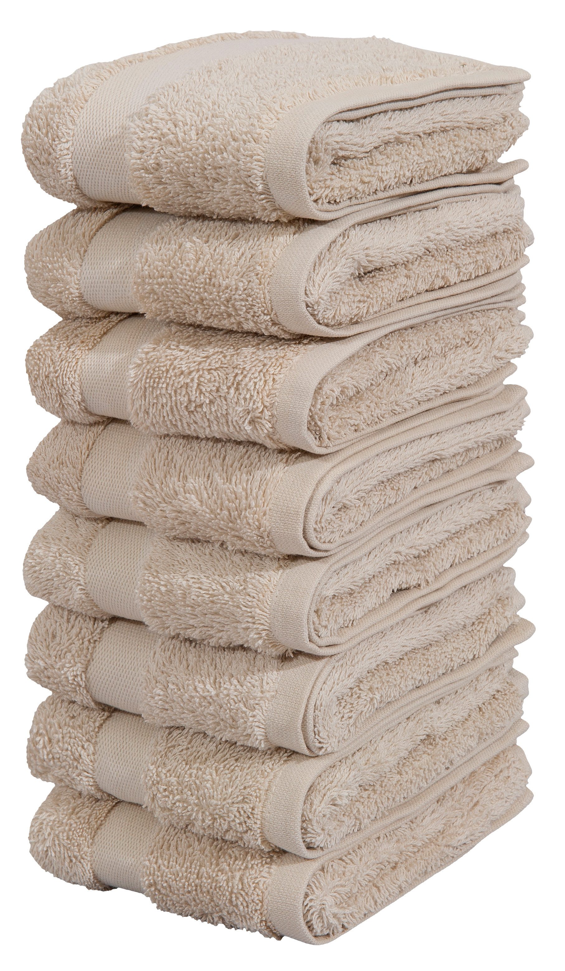 OTTO home Gästehandtücher Vanessa, 8 Gästehandtücher, 30x50cm, in Standard- und Premium-Qualität, Walkfrottee (Set, 8-St), Handtücher mit Bordüre, 100% Baumwolle, einfarbig, weich