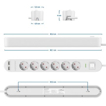 deleyCON deleyCON 1,5m 6 Fach Steckdosenleiste mit USB & EIN/AUS Schalter Weiß Steckdosenleiste
